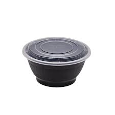 42 oz Black Round Takeout Bowl with Clear Lid (150 counts)