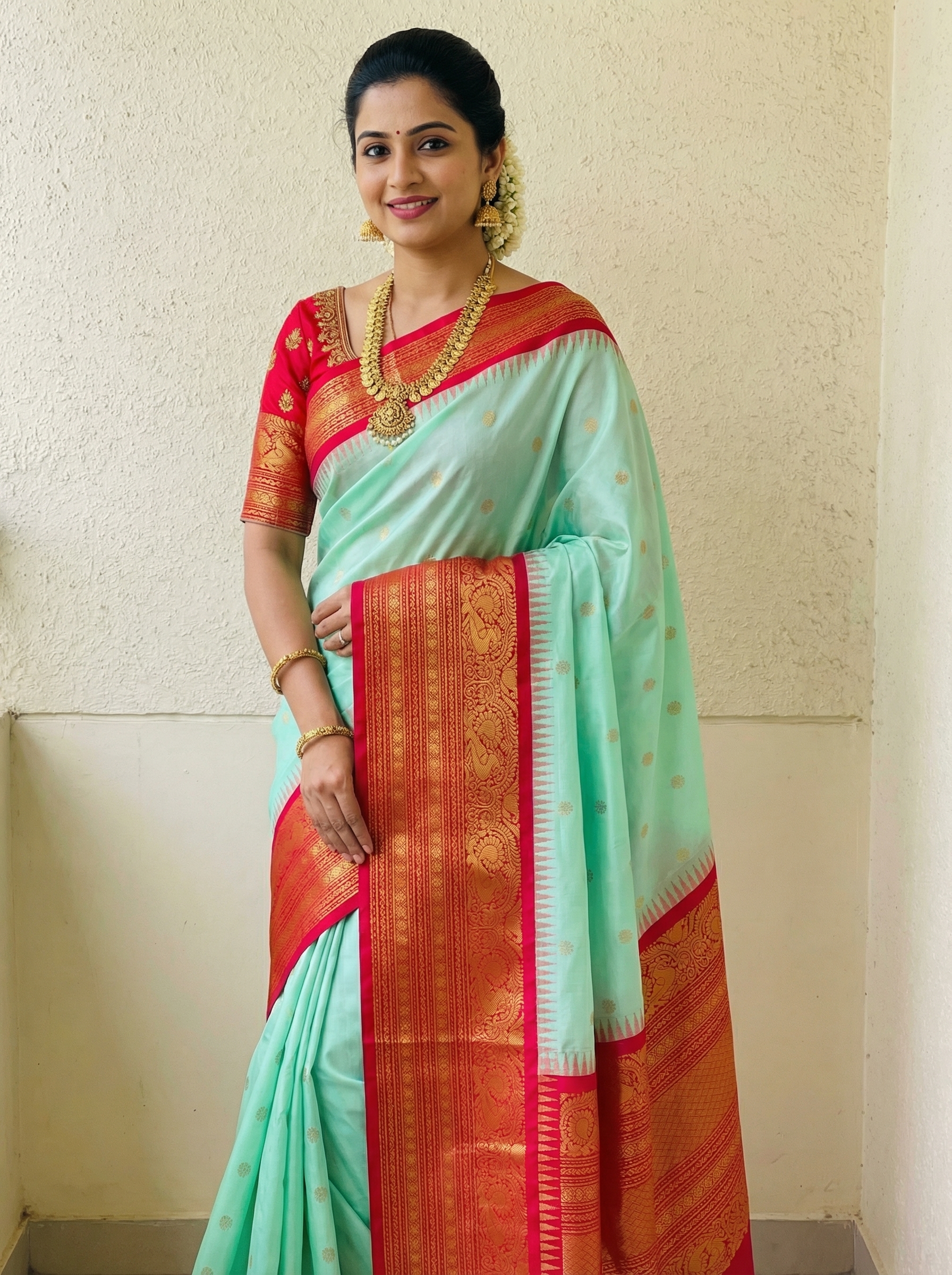 light sea green Gadwal silk saree