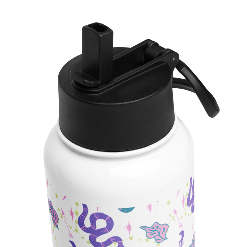 Stainless steel water bottle with a straw lid