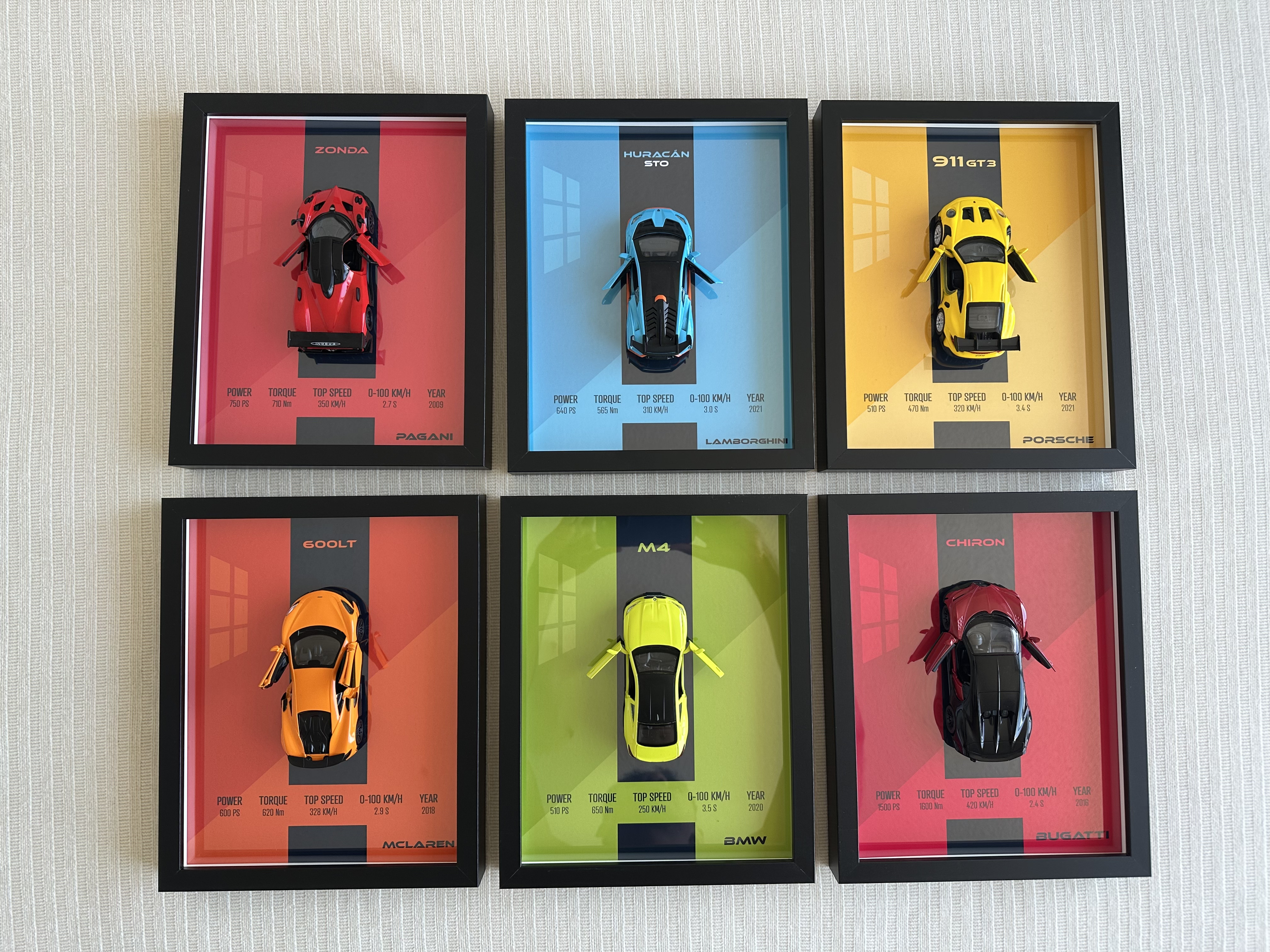 Supercar Wall Frame | Porsche, Lamborghini, Bugatti, Mustang Diecast Car Décor
