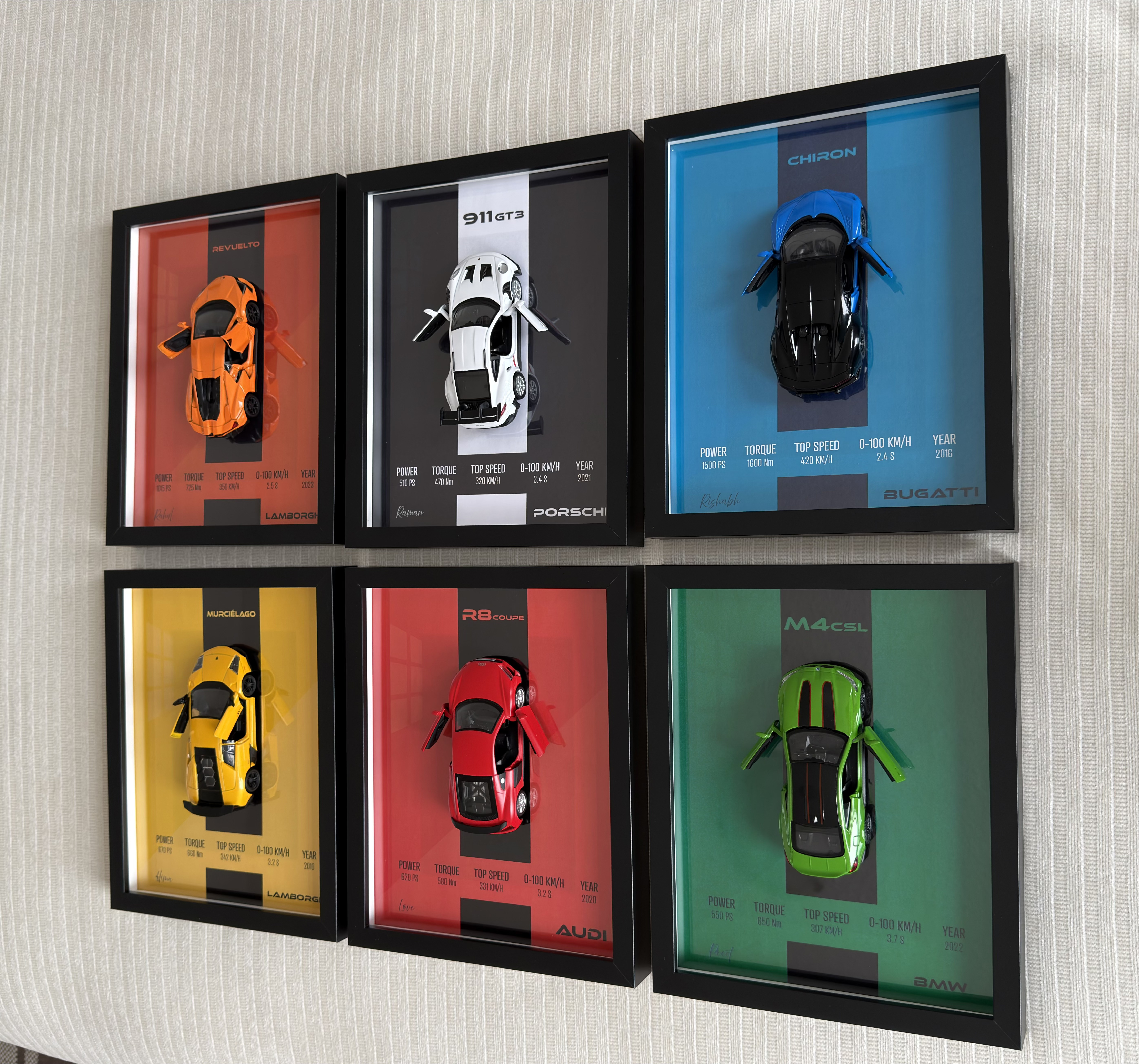 Supercar Wall Frame | Porsche, Lamborghini, Bugatti, Mustang Diecast Car Décor