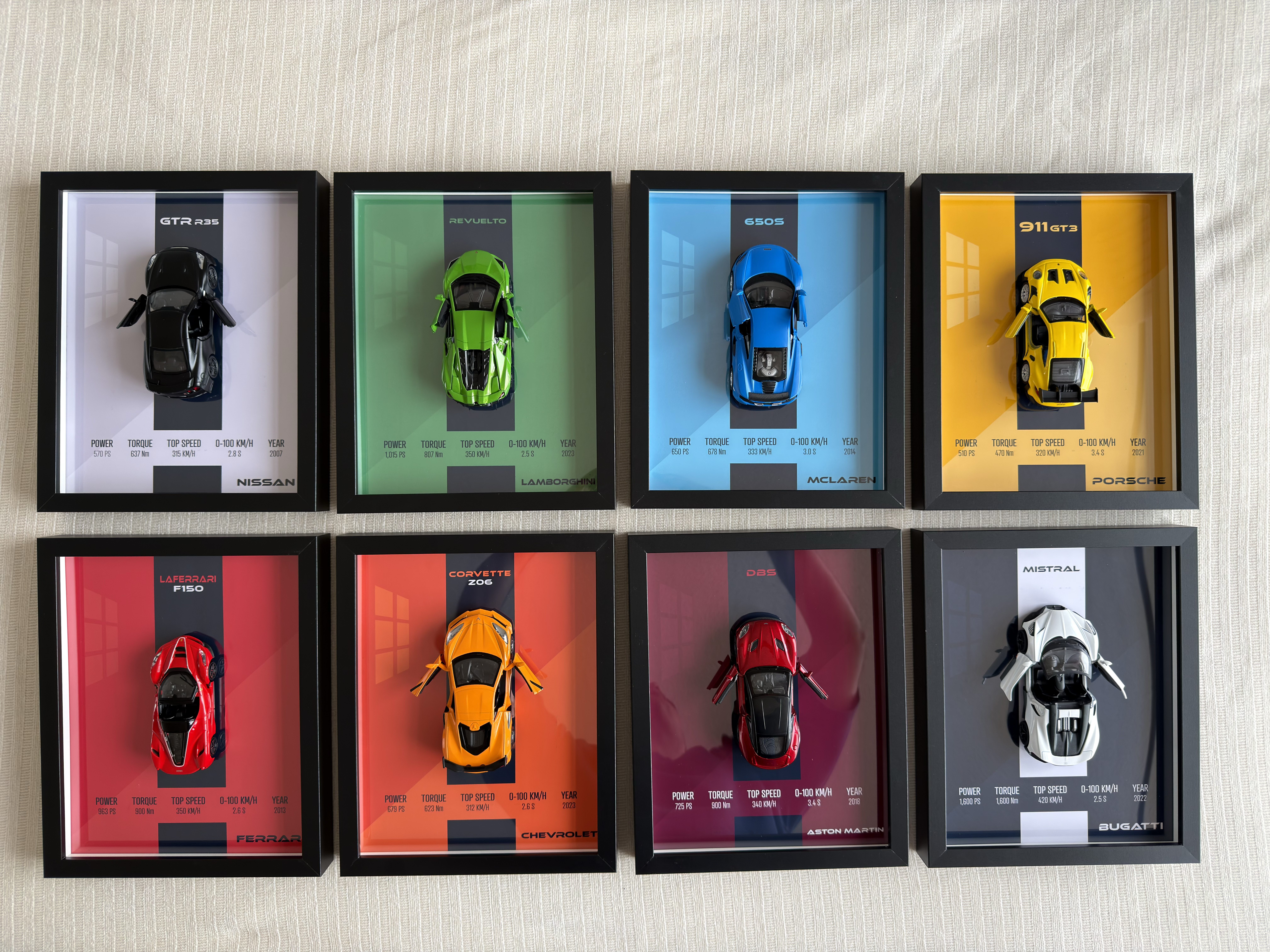 Supercar Wall Frame | Porsche, Lamborghini, Bugatti, Mustang Diecast Car Décor