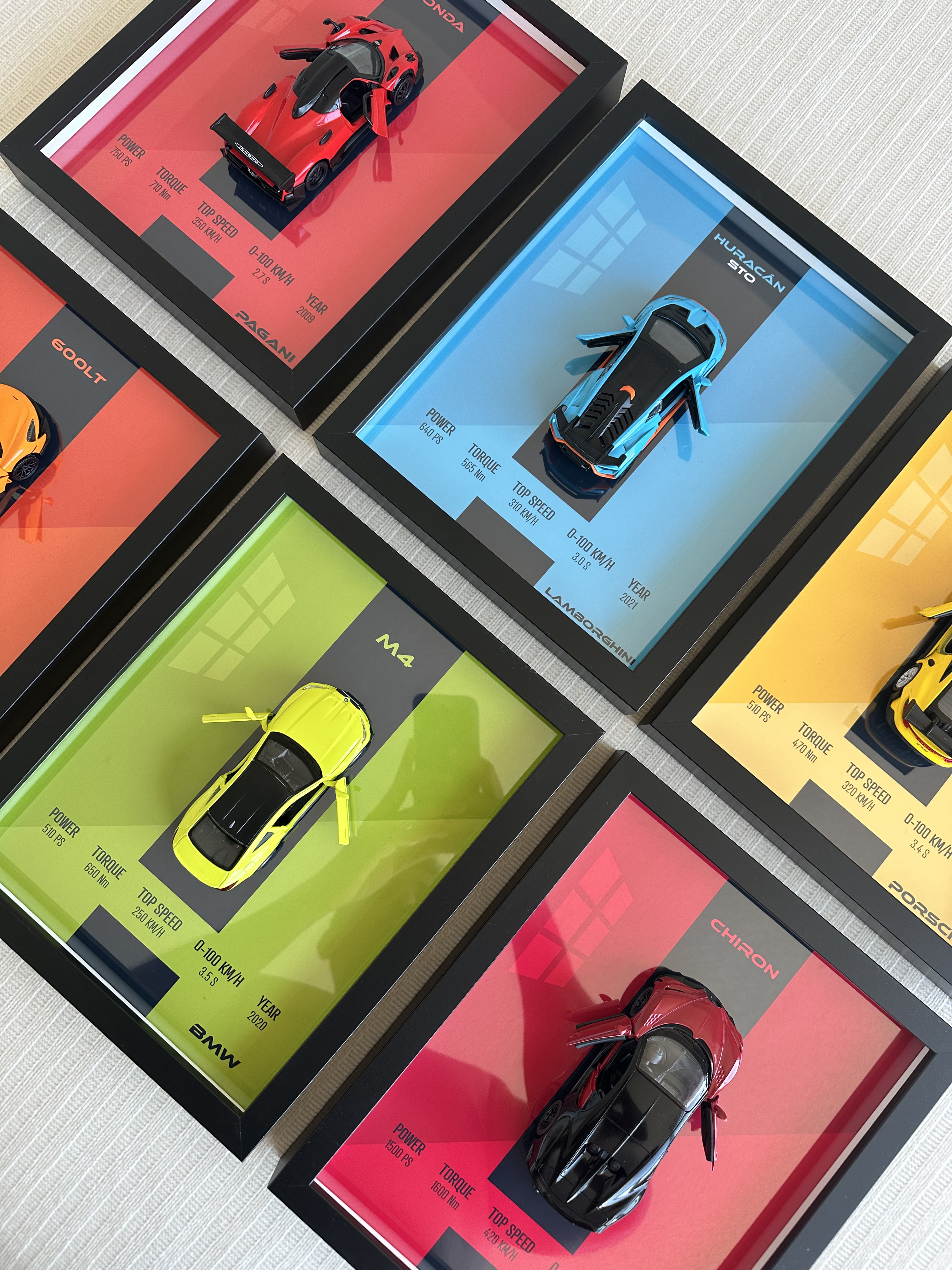 Supercar Wall Frame | Porsche, Lamborghini, Bugatti, Mustang Diecast Car Décor