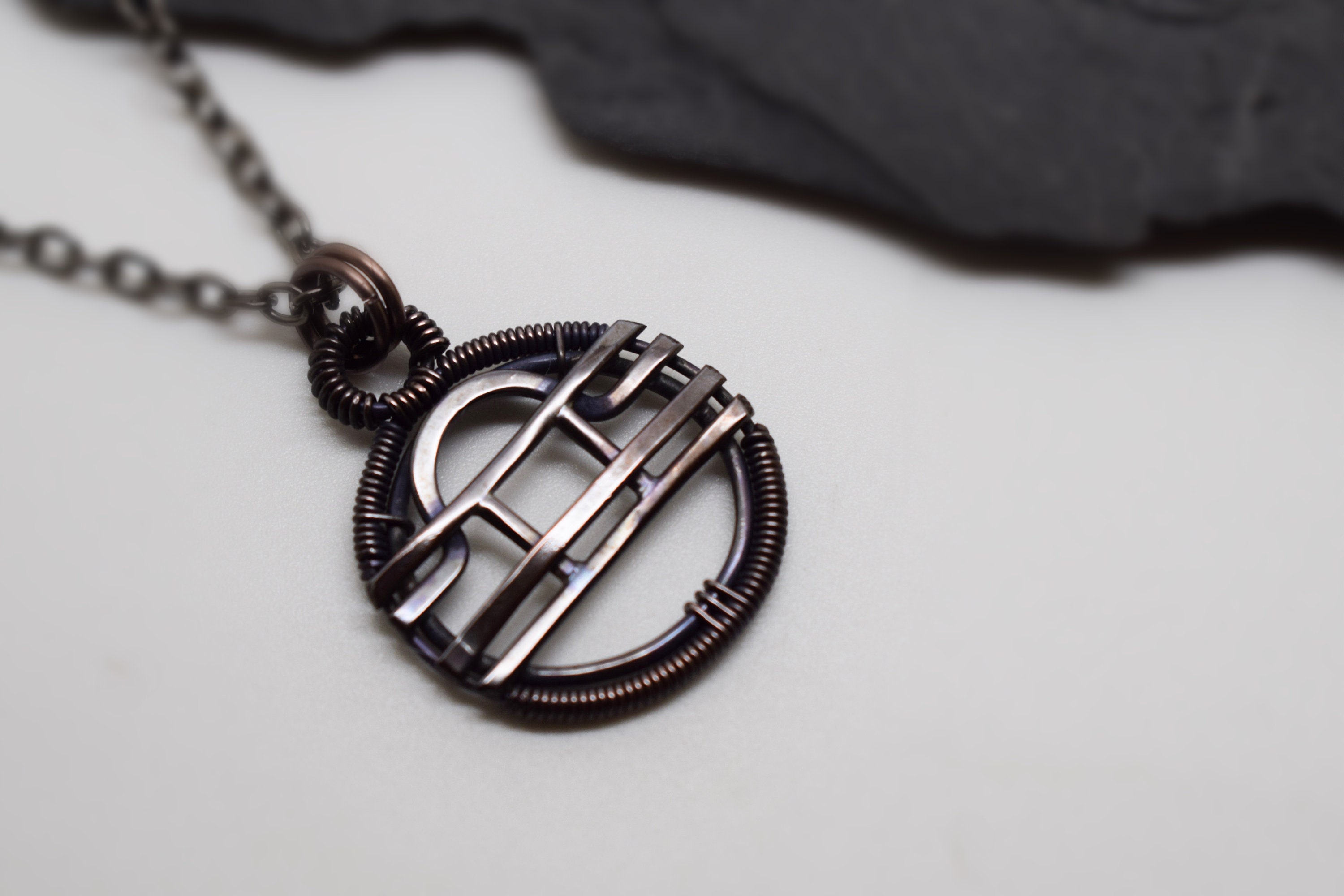 Gemini libra necklace wire wrapped oxidised copper combined zodiacs