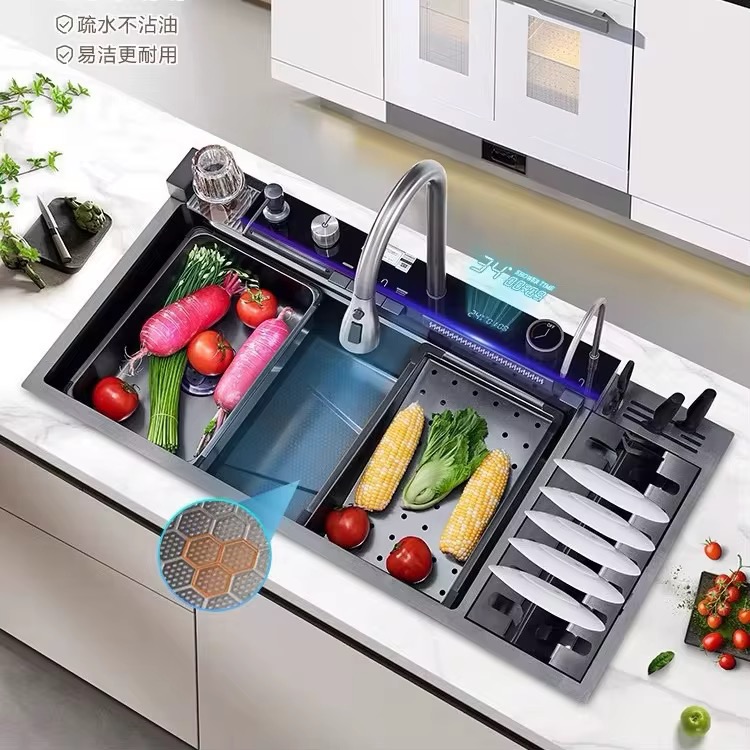 Multifunctional Kitchen Sink with plate racks 