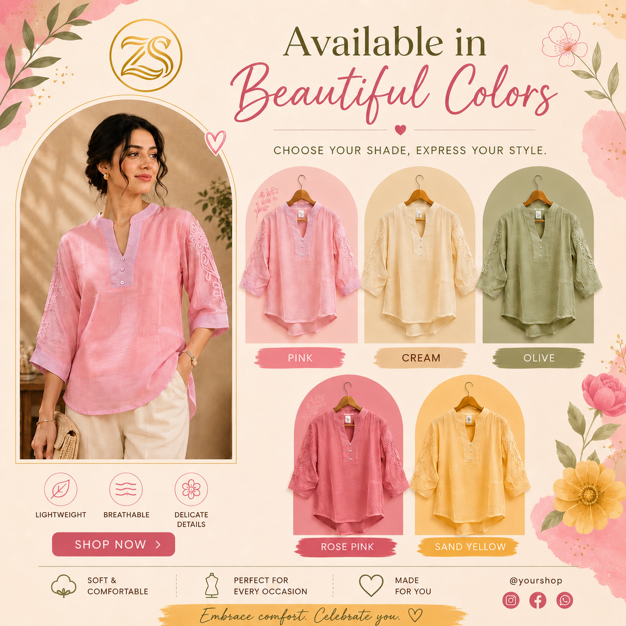 Pink Cotton Women's Kurta