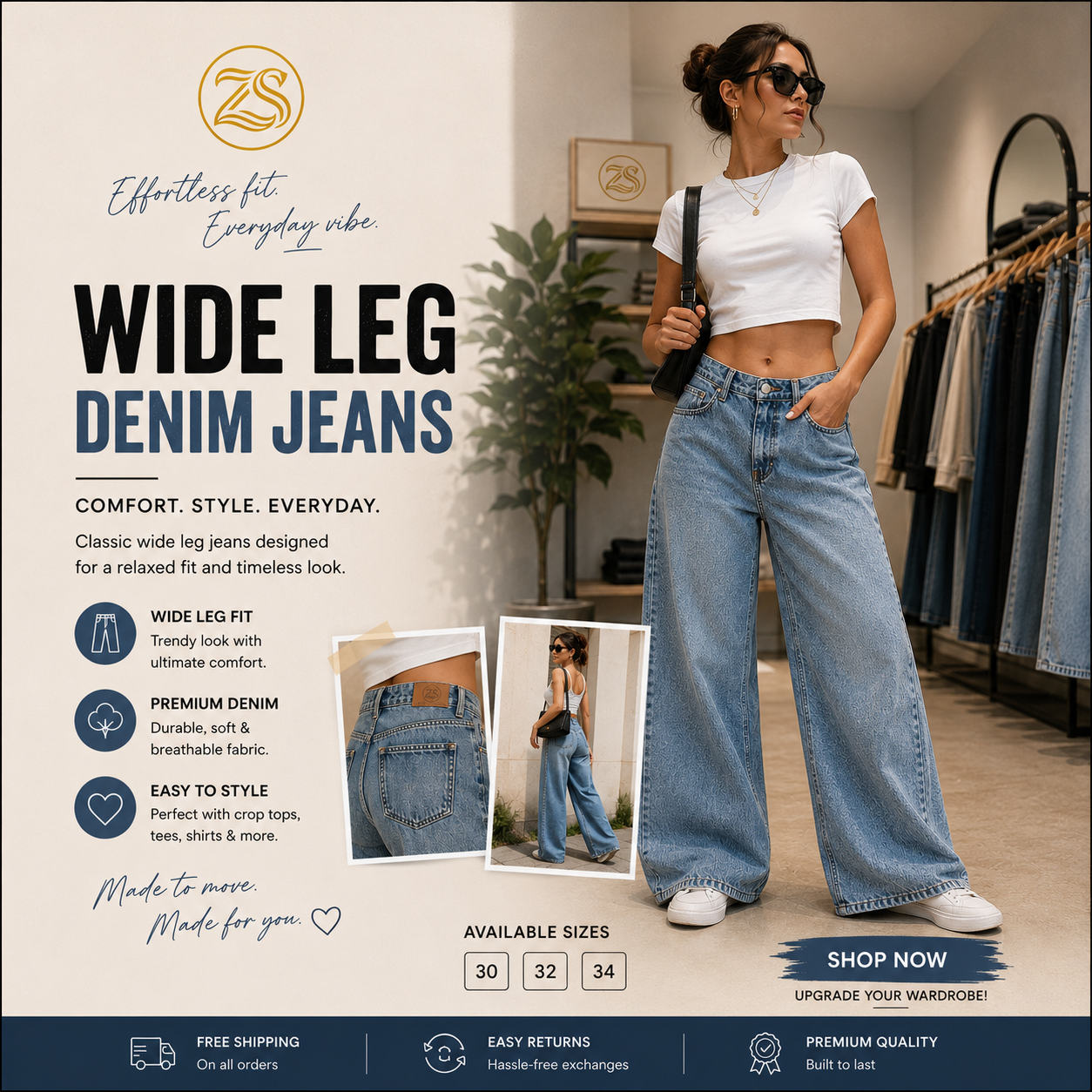 Wide Leg Denim Jeans