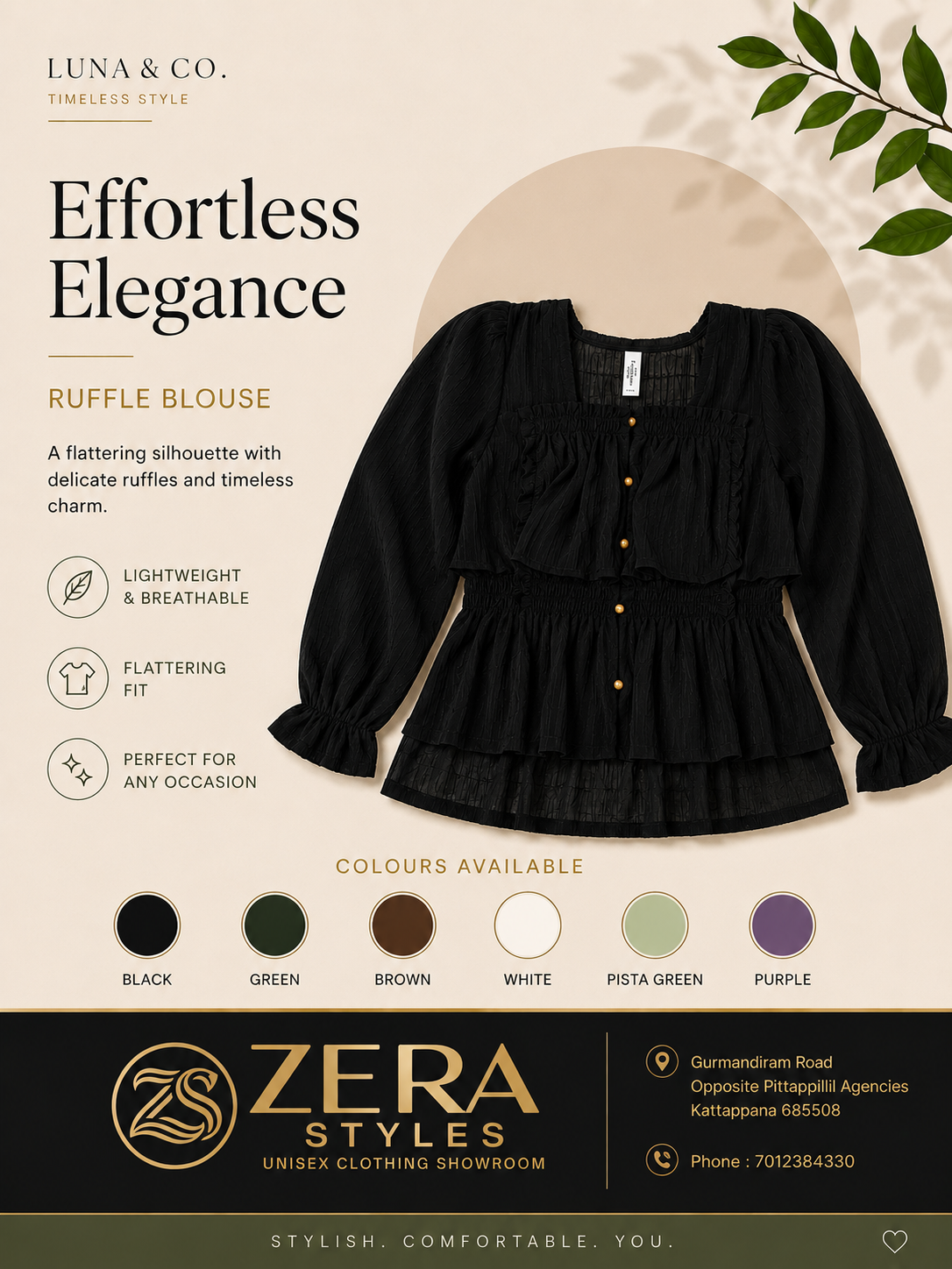 Elegant Black Ruffle Top