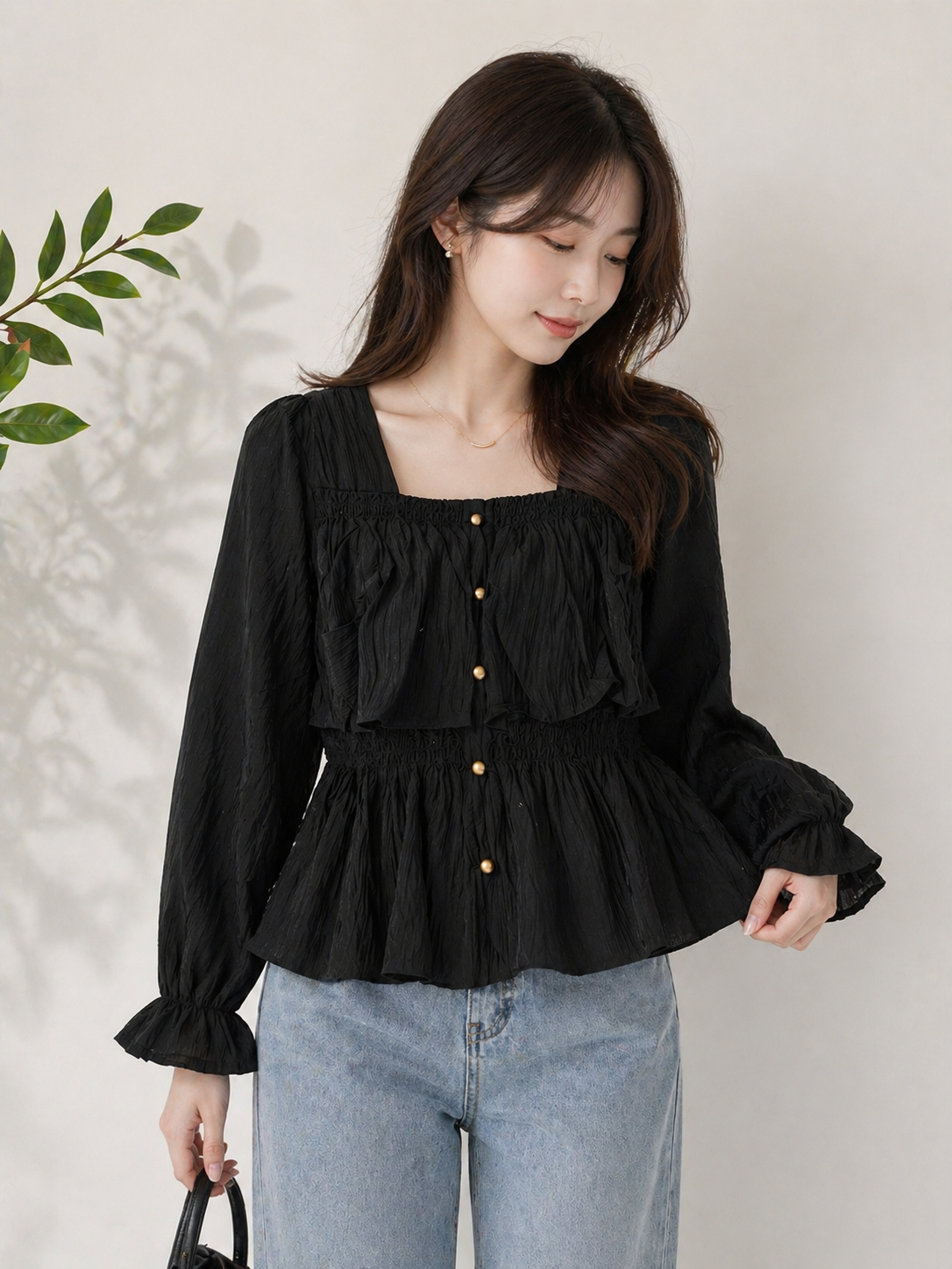 Elegant Black Ruffle Top