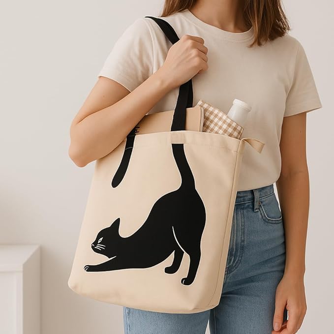 Canvas Tote Bag for Women (cat print)