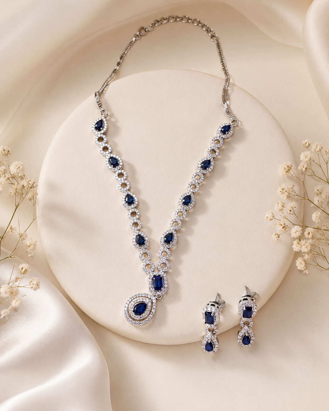 Elegant Blue Stone Necklace Set