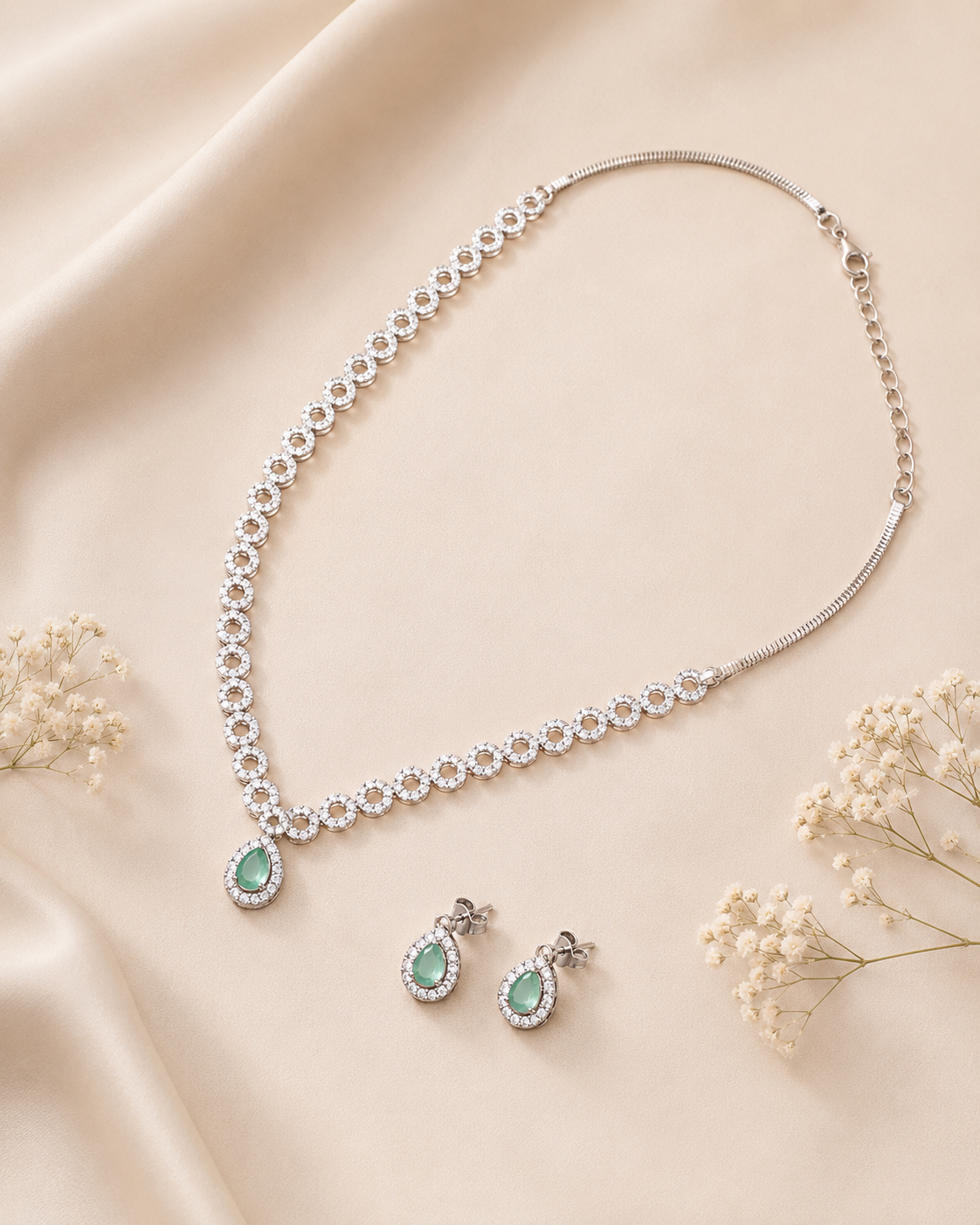 Emerald Teardrop Necklace & Earrings Set