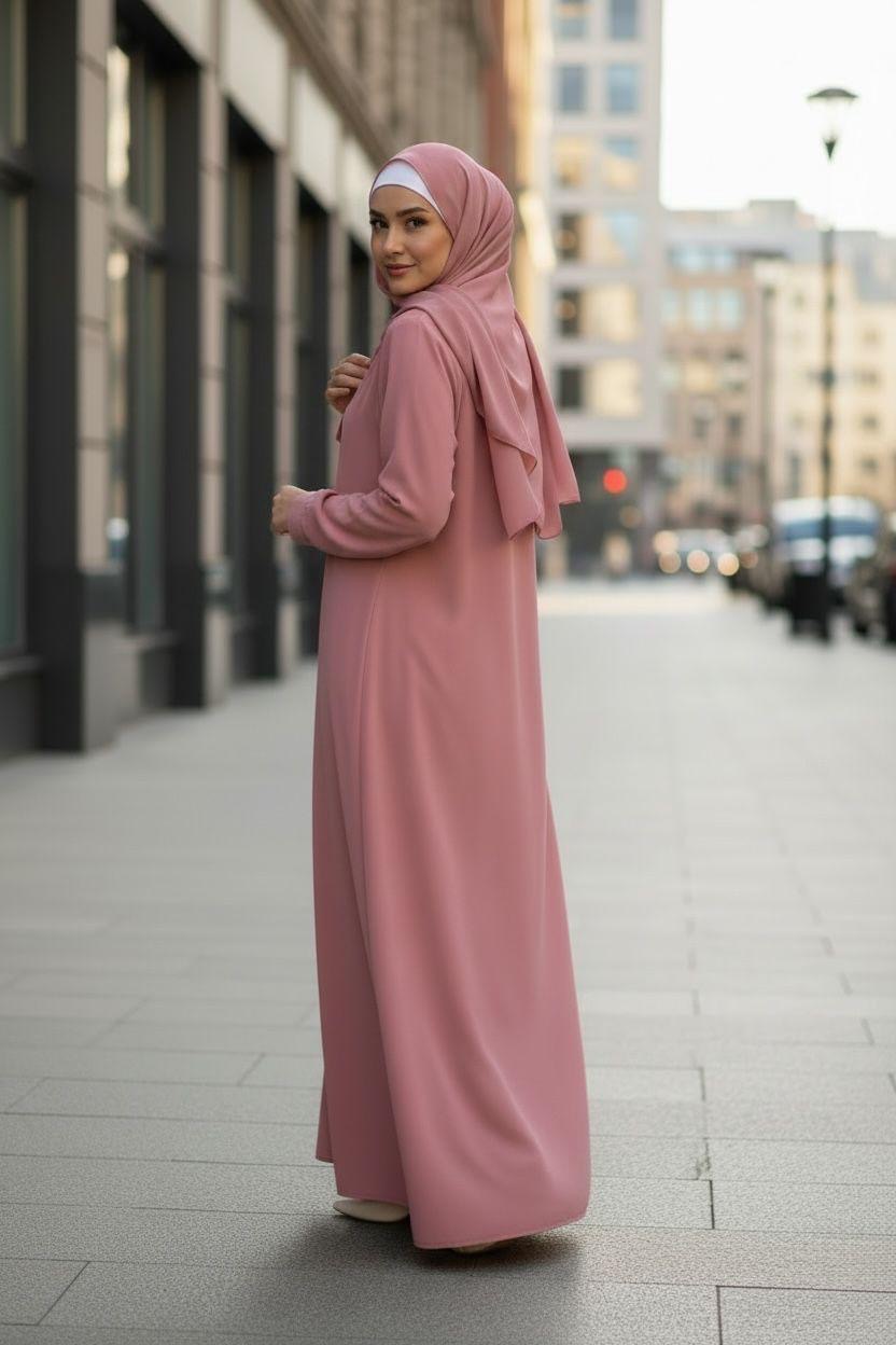 Front Open Summer Georgette Abaya- Pink