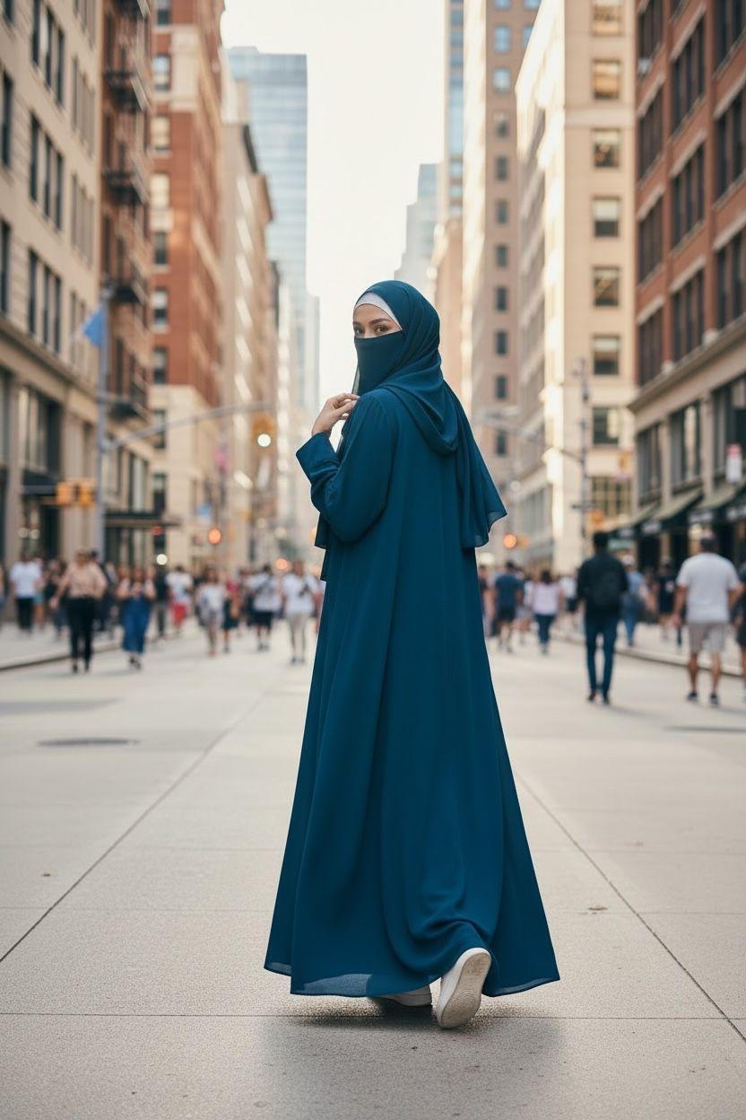 Front Open Summer Georgette Abaya- Blue