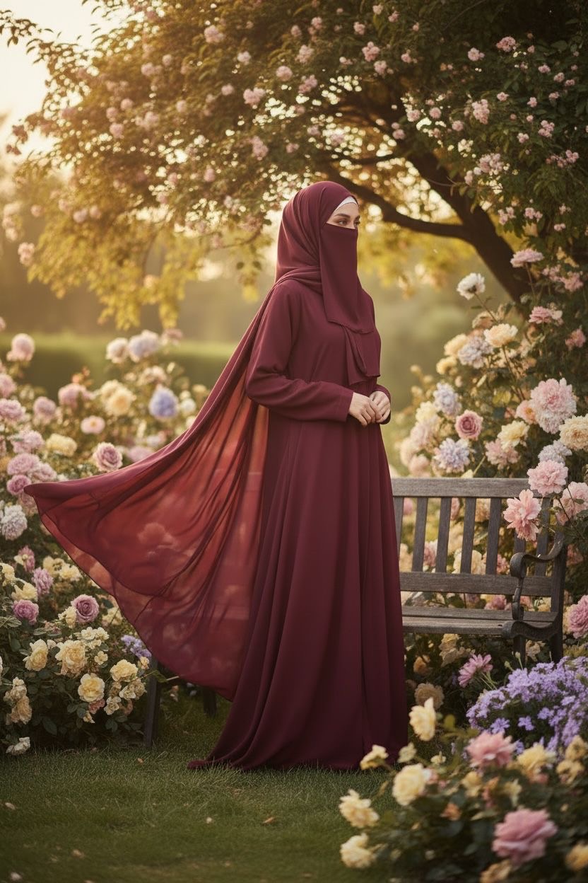 Front Open Summer Georgette Abaya- Maroon