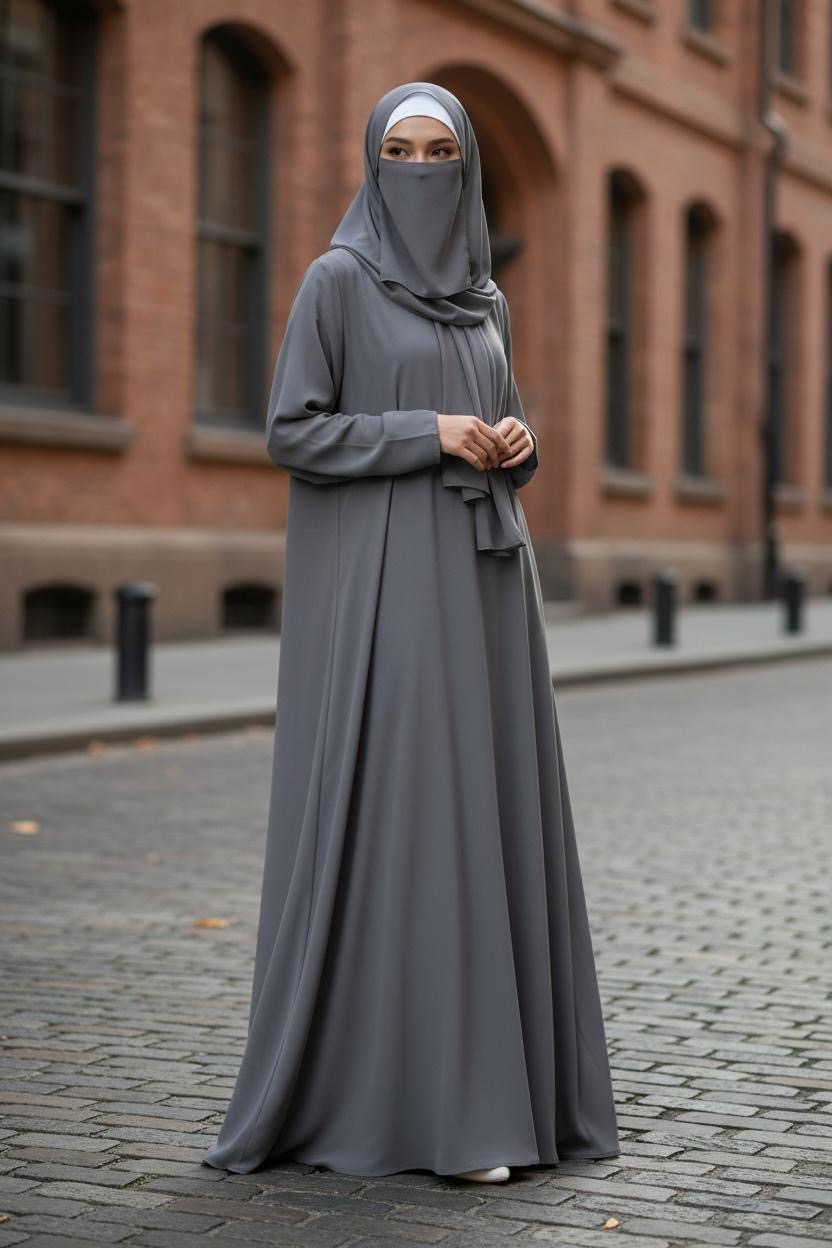 Front Open Summer Georgette Abaya- Grey