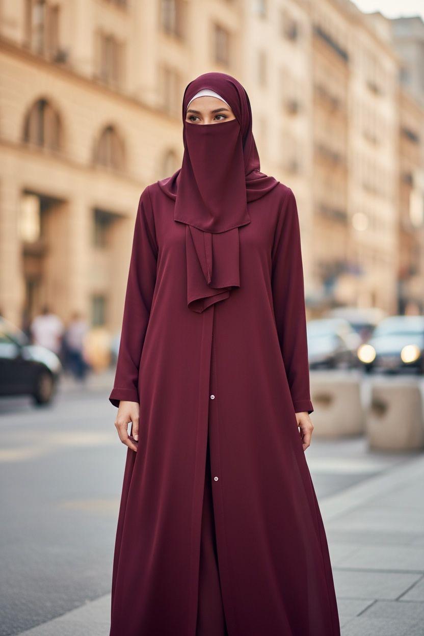 Front Open Summer Georgette Abaya- Maroon