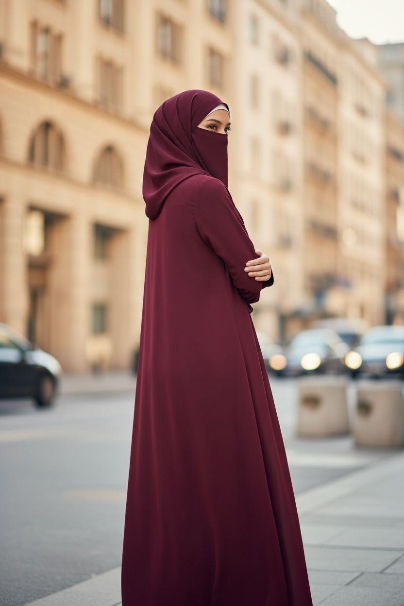 Front Open Summer Georgette Abaya- Maroon