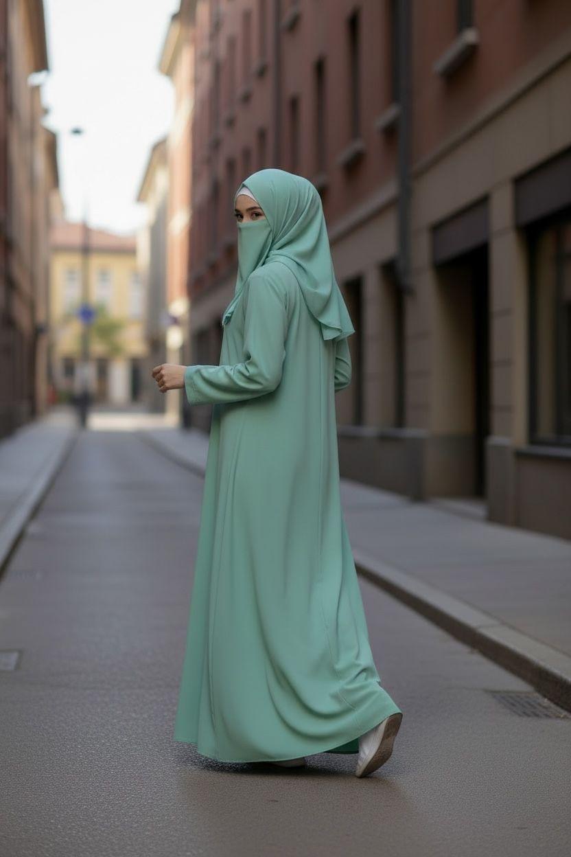 Front Open Summer Georgette Abaya- Soft Mint Green