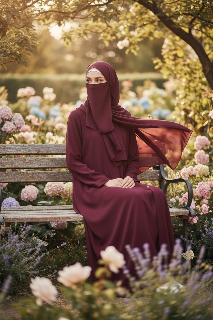 Front Open Summer Georgette Abaya- Maroon