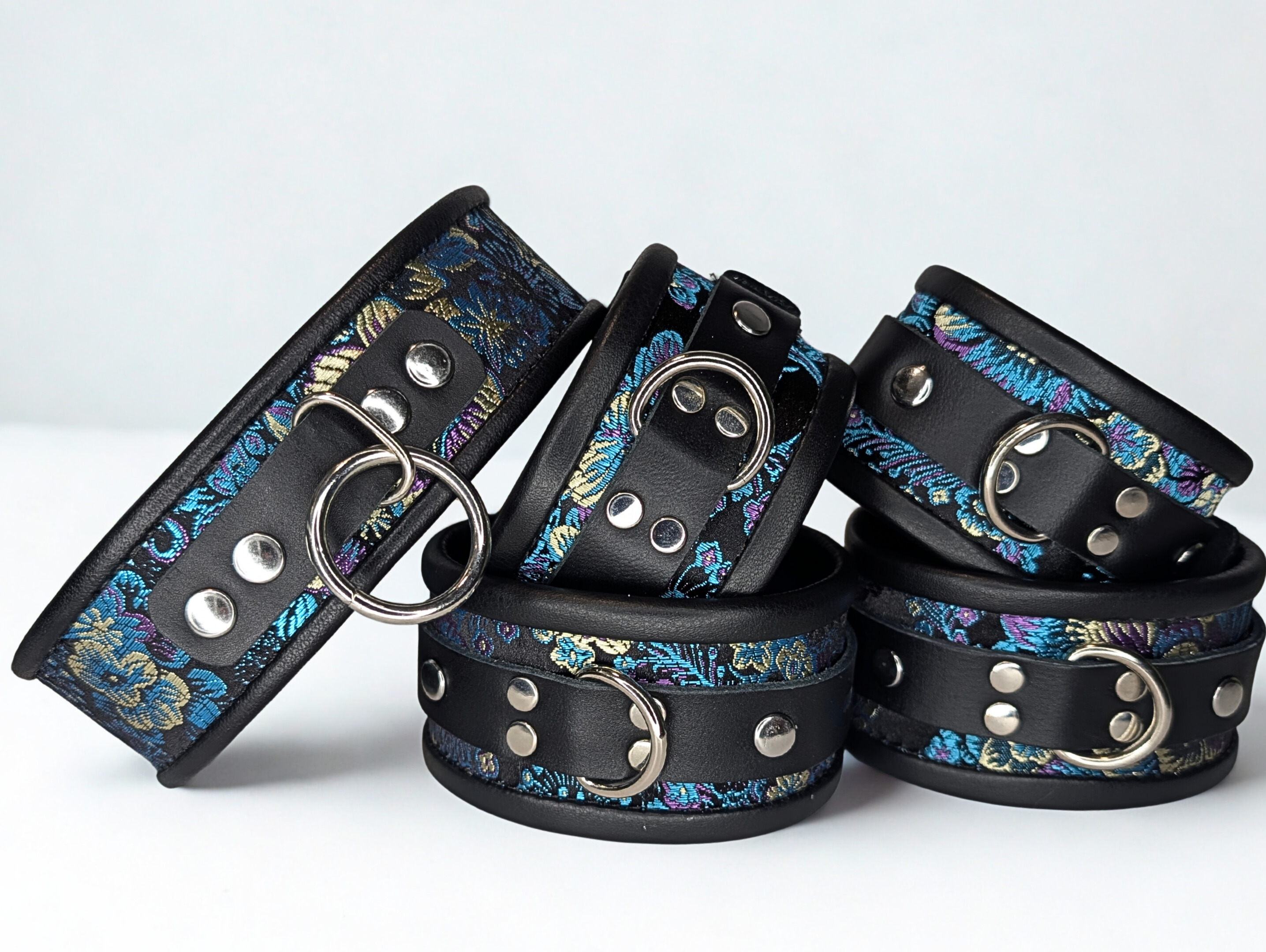 Blue Purple Brocade Wrist & Ankle & Collar Set