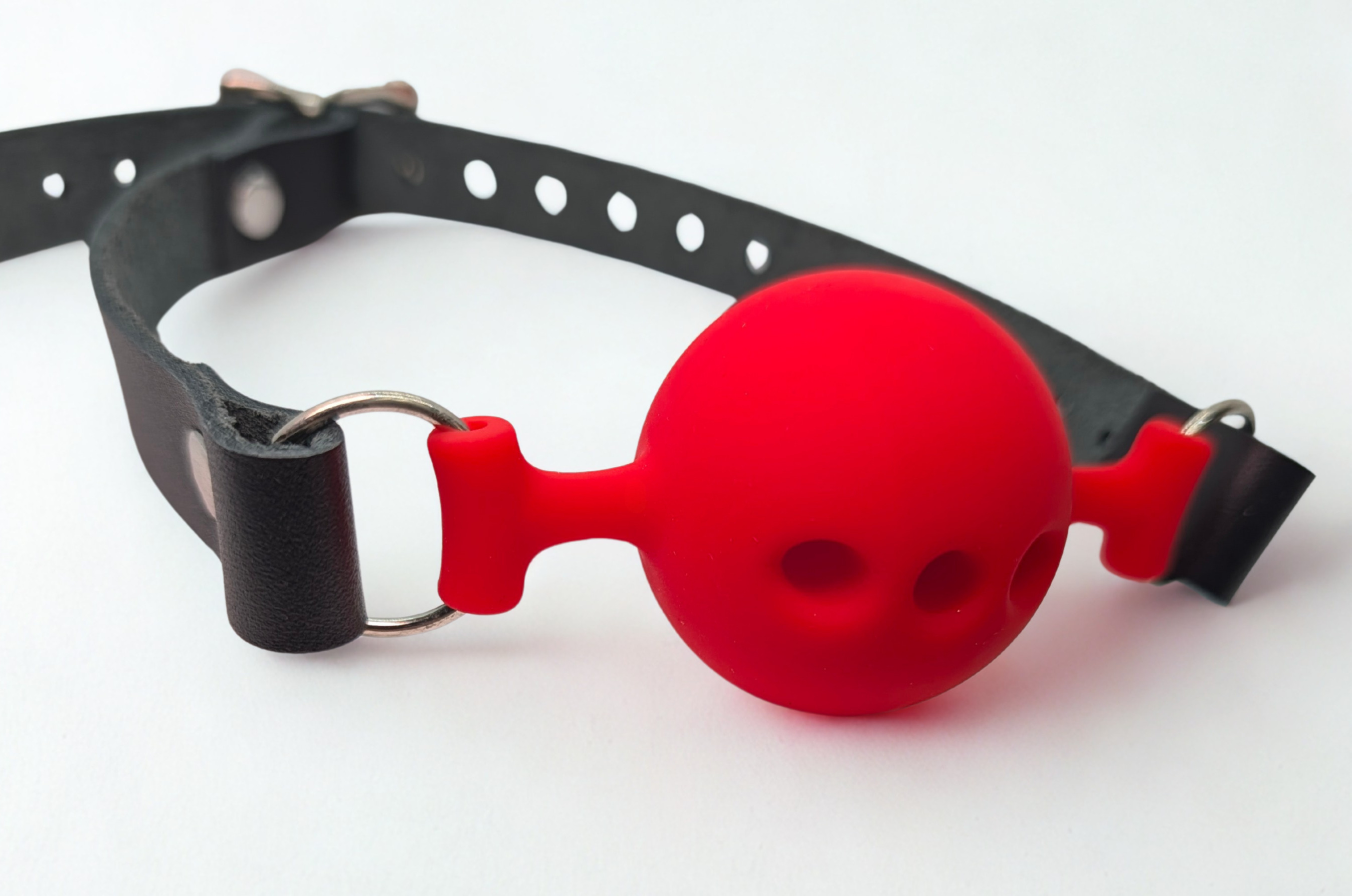 Classic Silicone and Leather Ball Gag with Holes