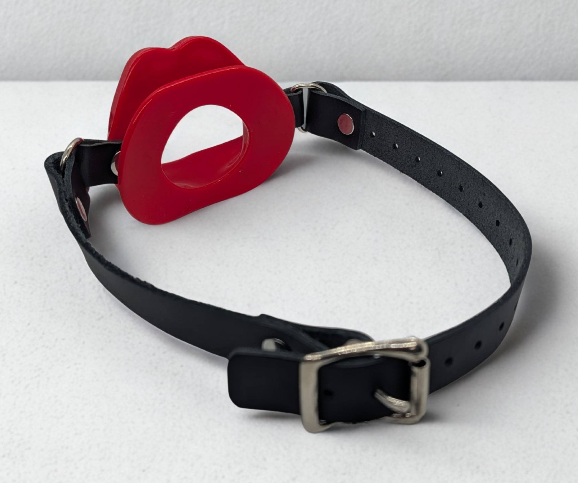 Silicone Open Mouth Lip Gag with Leather Straps