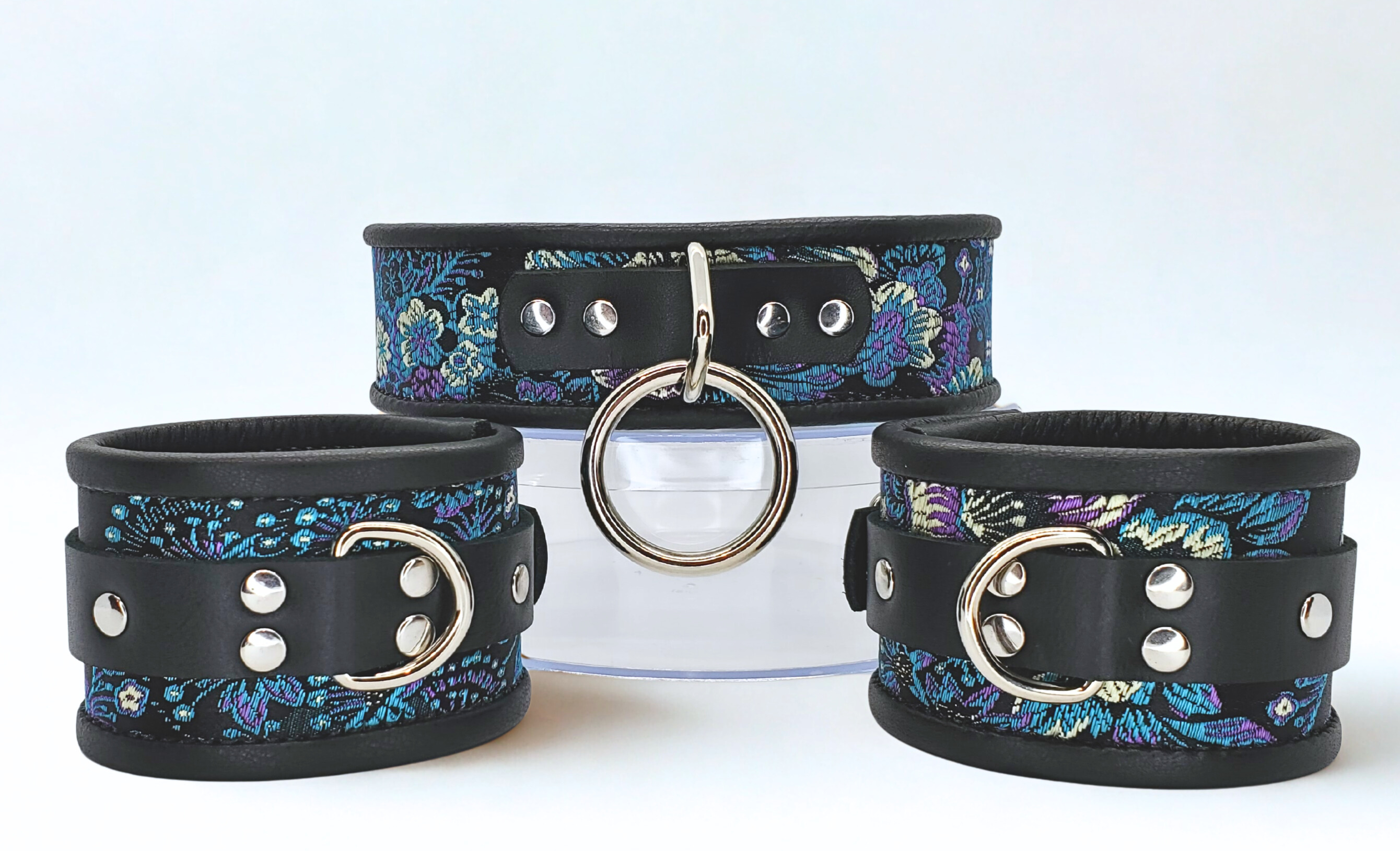 Blue Purple Brocade Wrist & Ankle & Collar Set