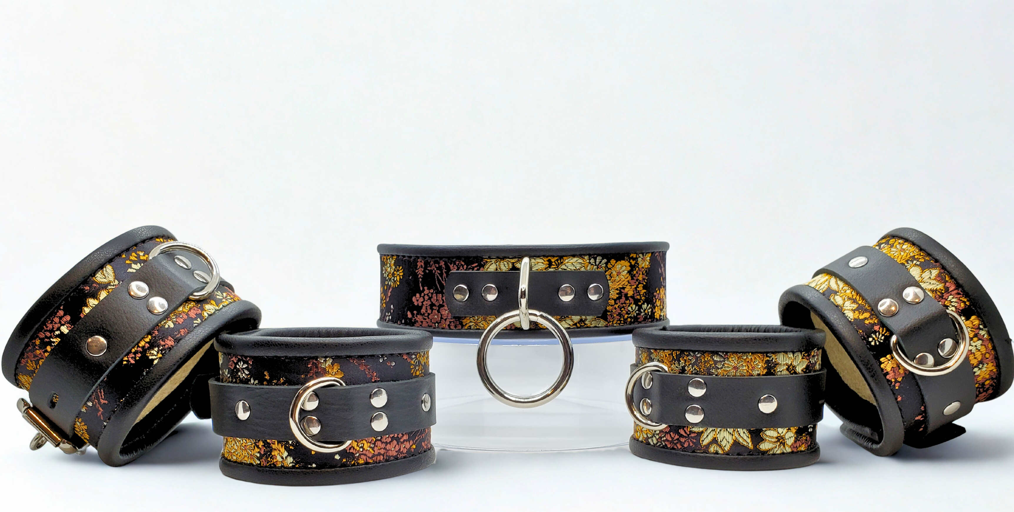 Autumn Brocade Wrist & Ankle & Collar Set & Blindfold