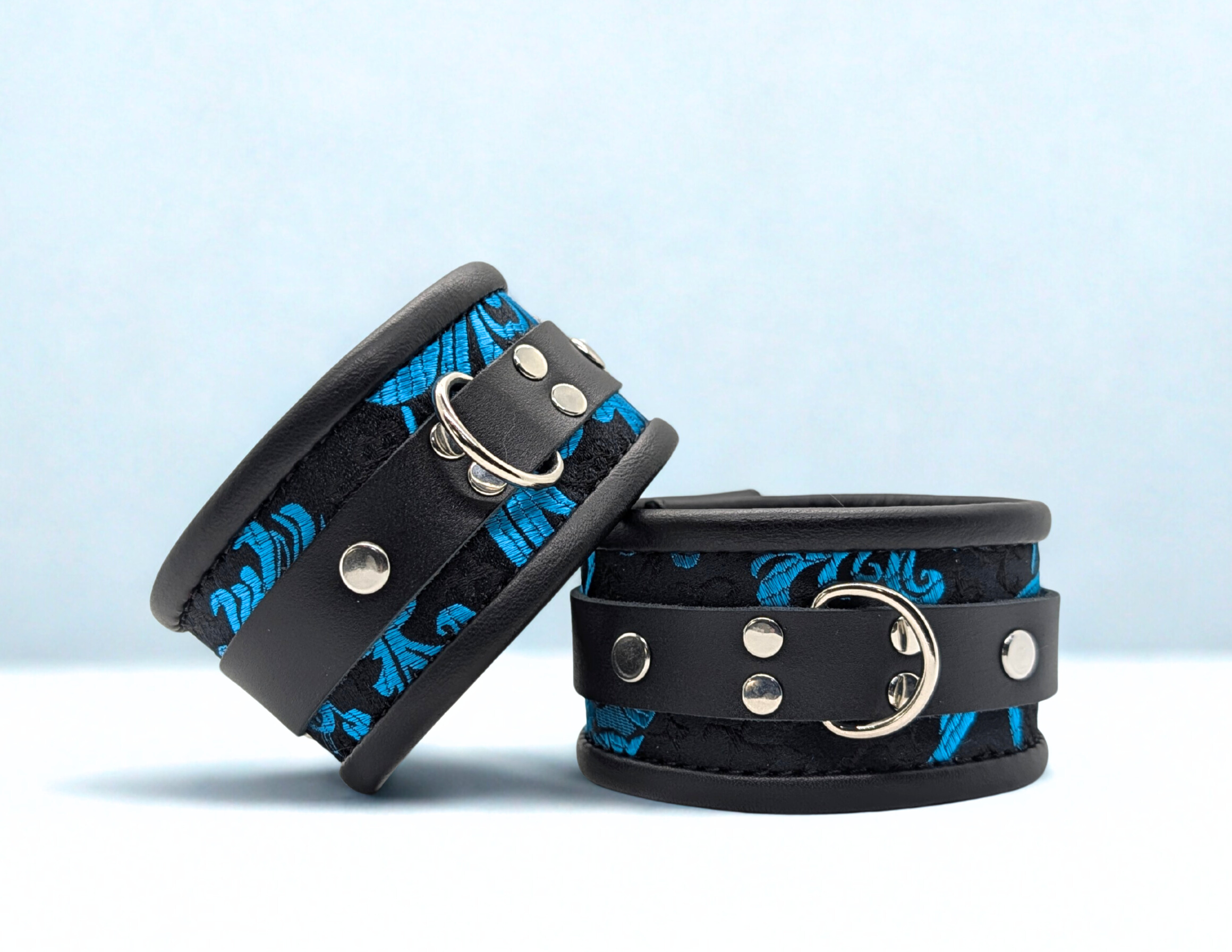 Blue Feather Brocade Wrist & Ankle & Collar Set