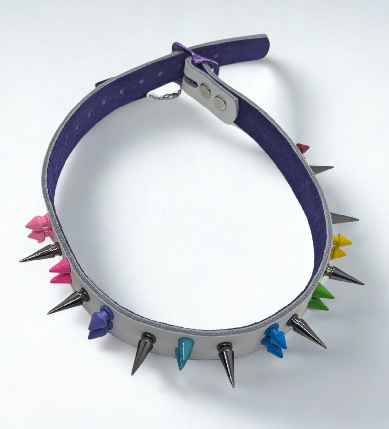 Rainbow Pride Spiked Leather Day Collar