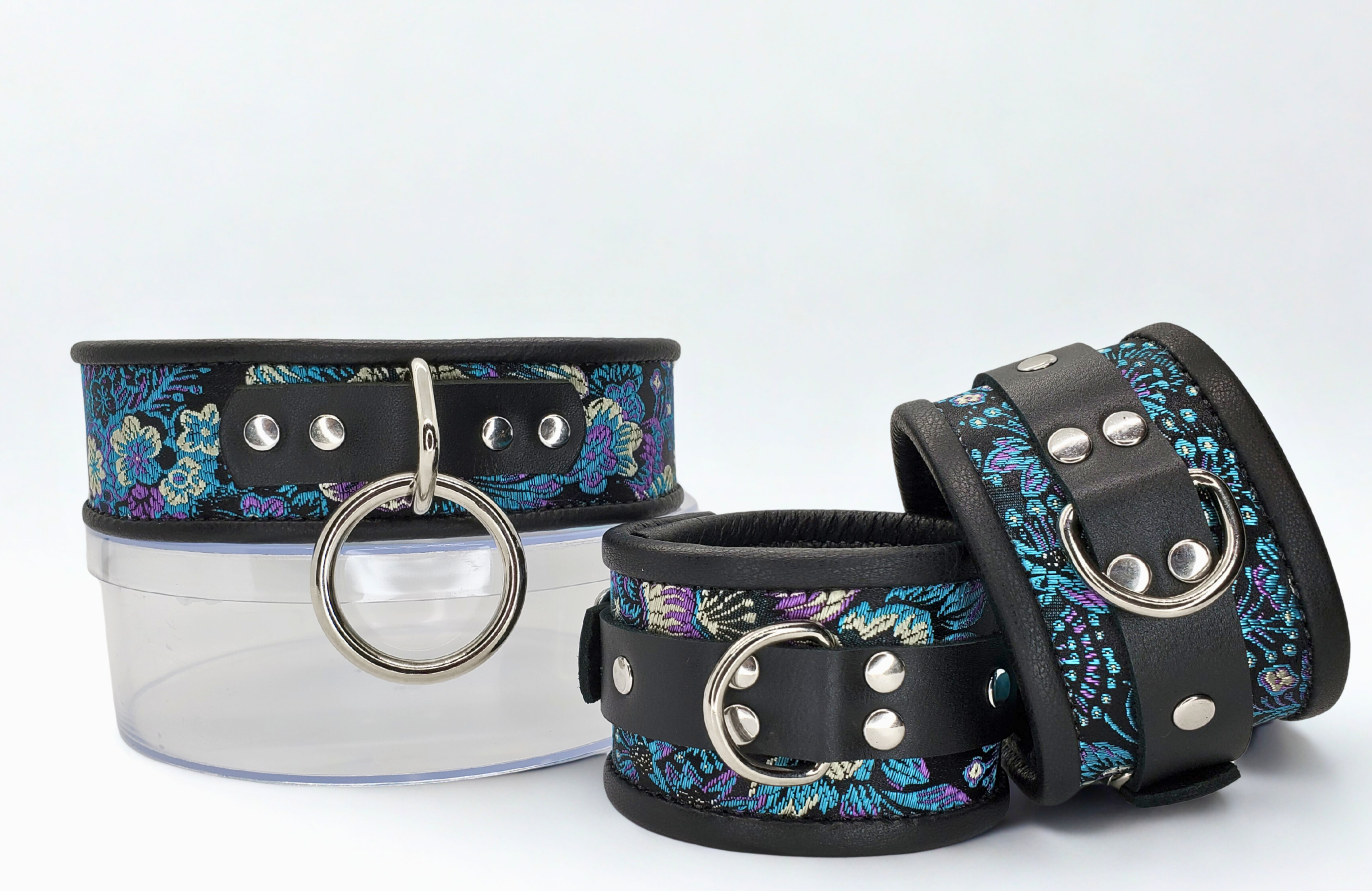 Blue Purple Brocade Wrist & Ankle & Collar Set