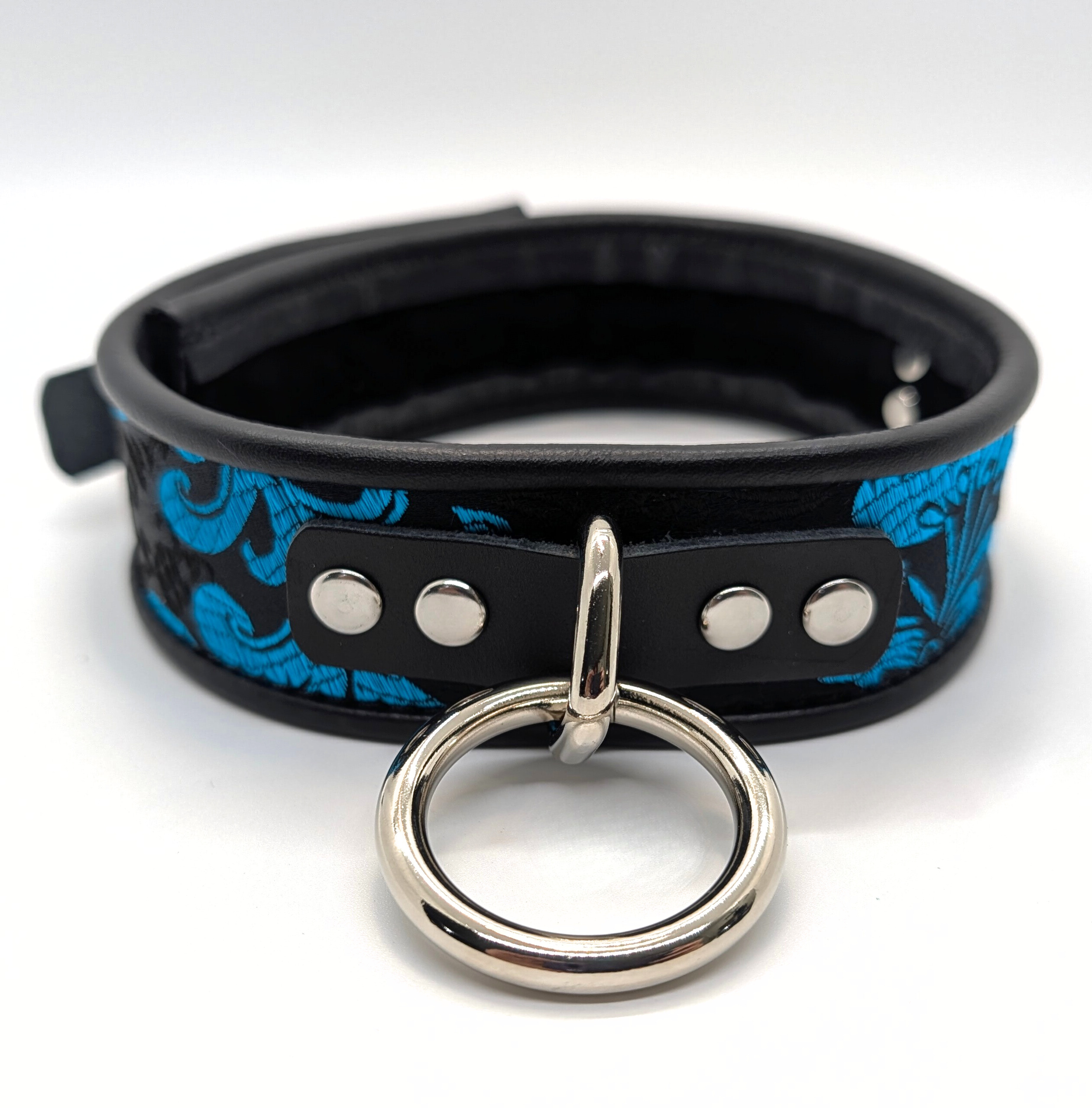 Blue Feather Brocade Wrist & Ankle & Collar Set & Blindfold
