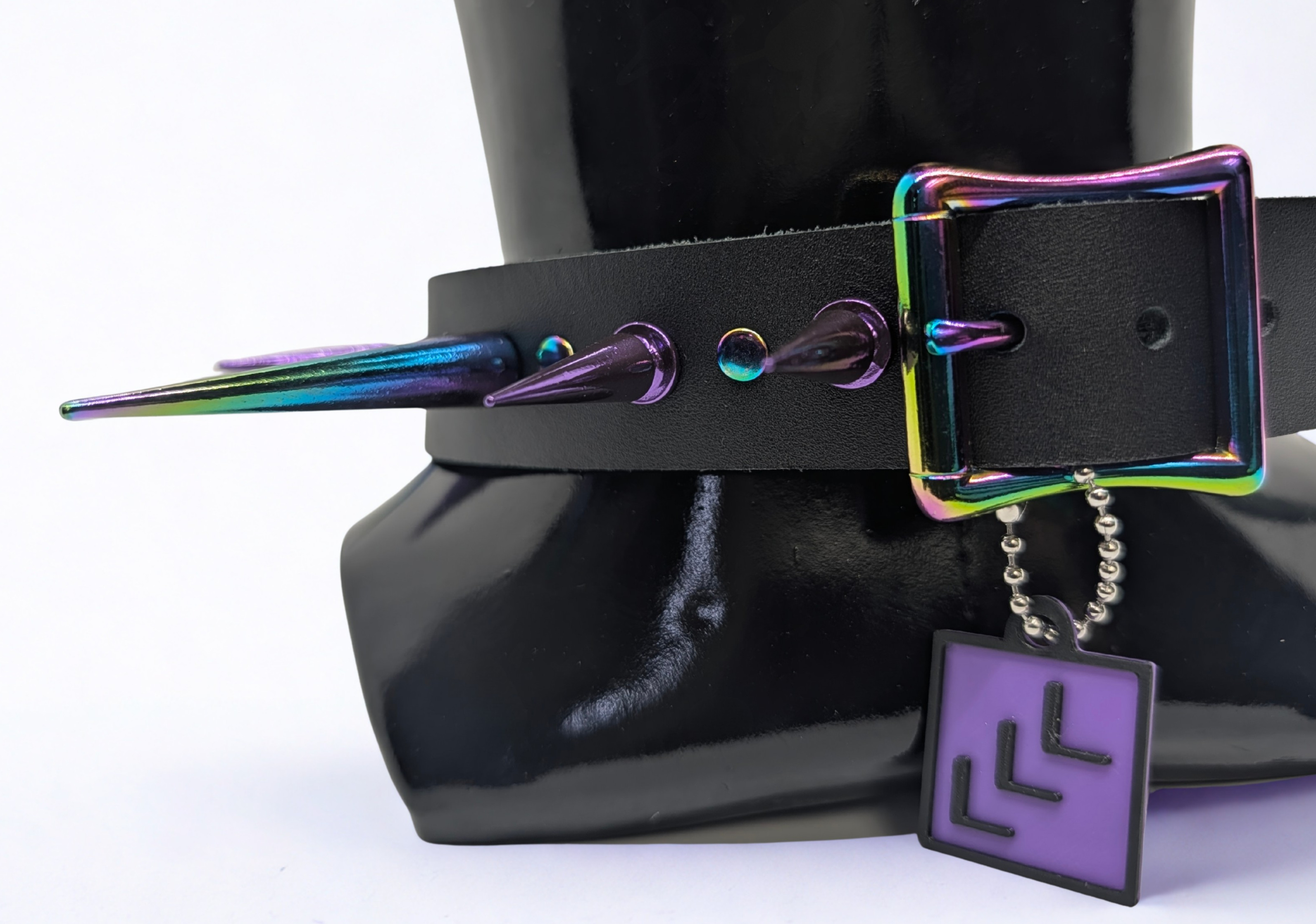 Rainbow Oil Slick Spiked Leather Day Collar
