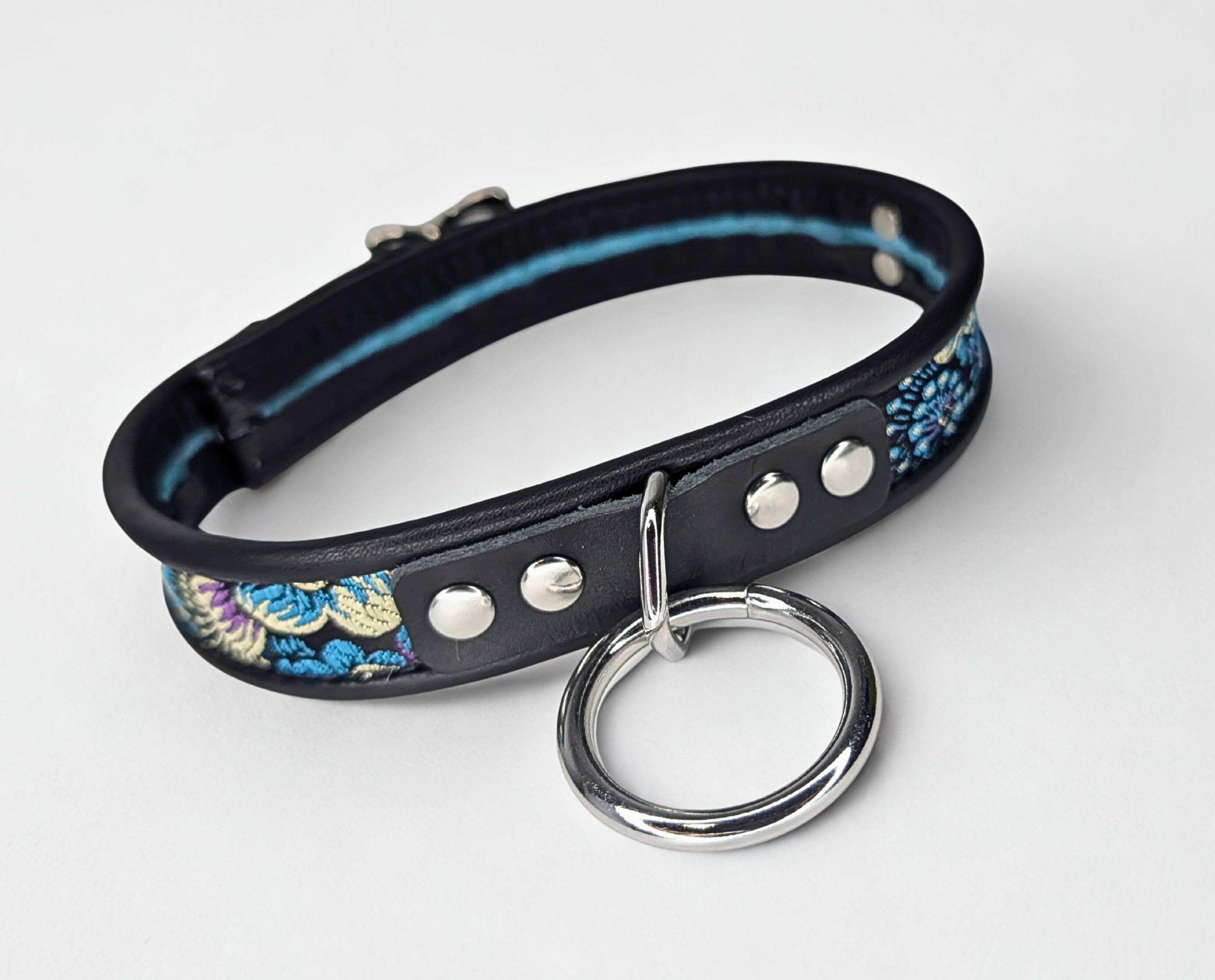 Blue Purple Brocade Slim Collar