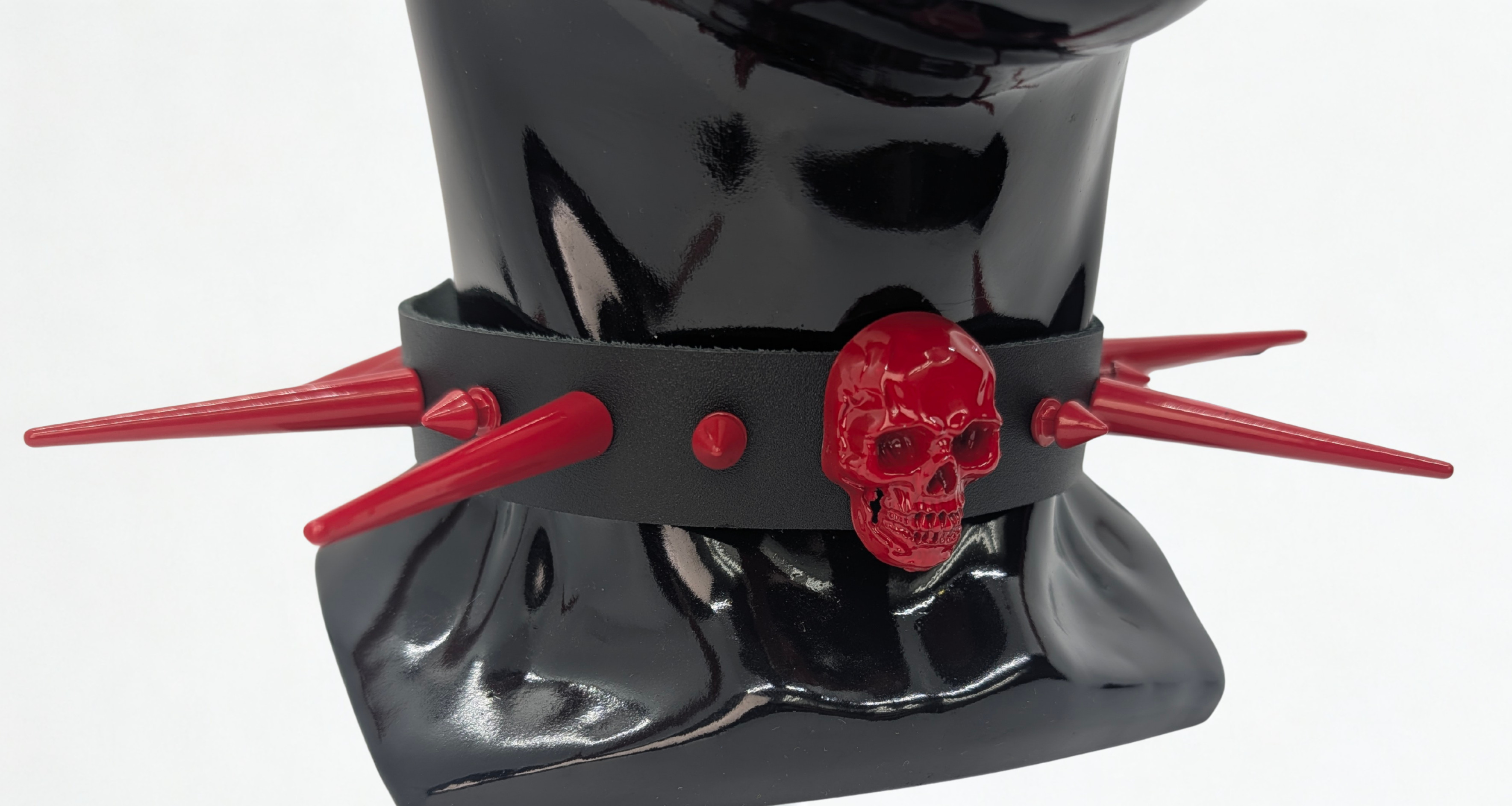 Crimson Skull Spike Leather Collar