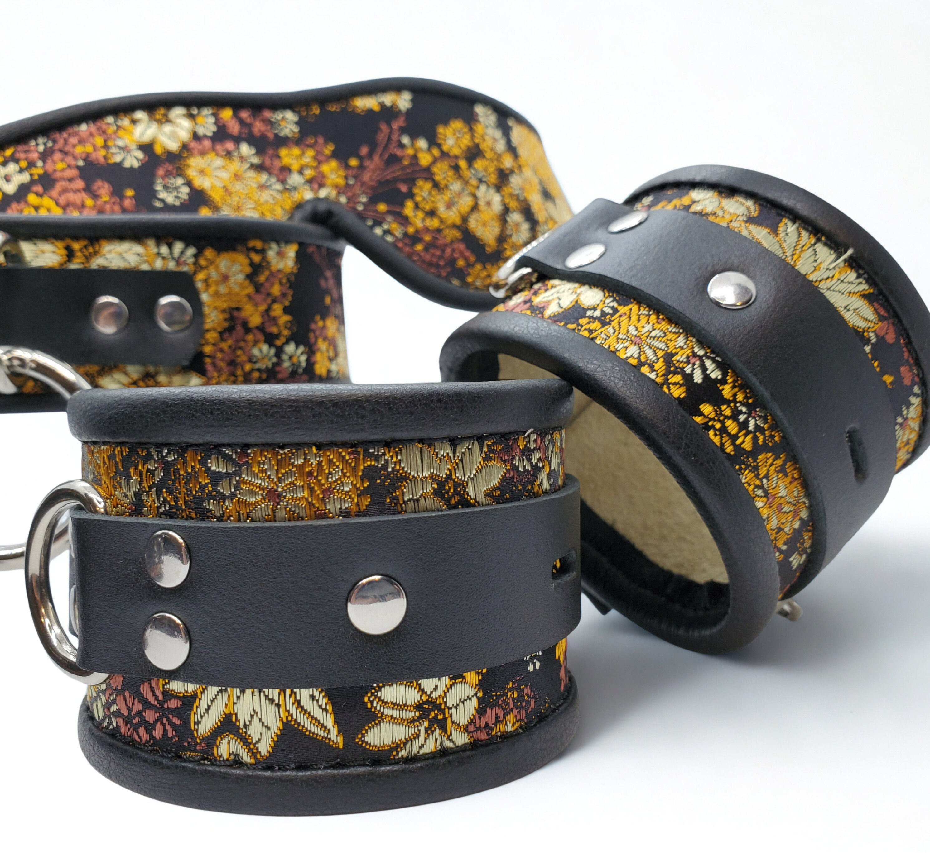 Autumn Brocade Wrist & Ankle & Collar Set & Blindfold