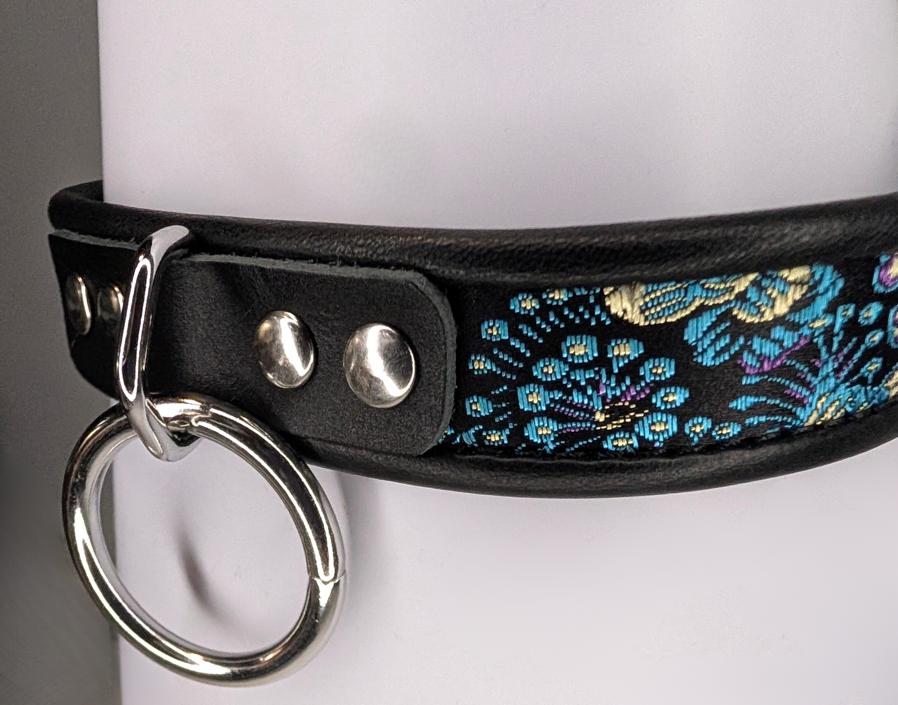 Blue Purple Brocade Slim Collar