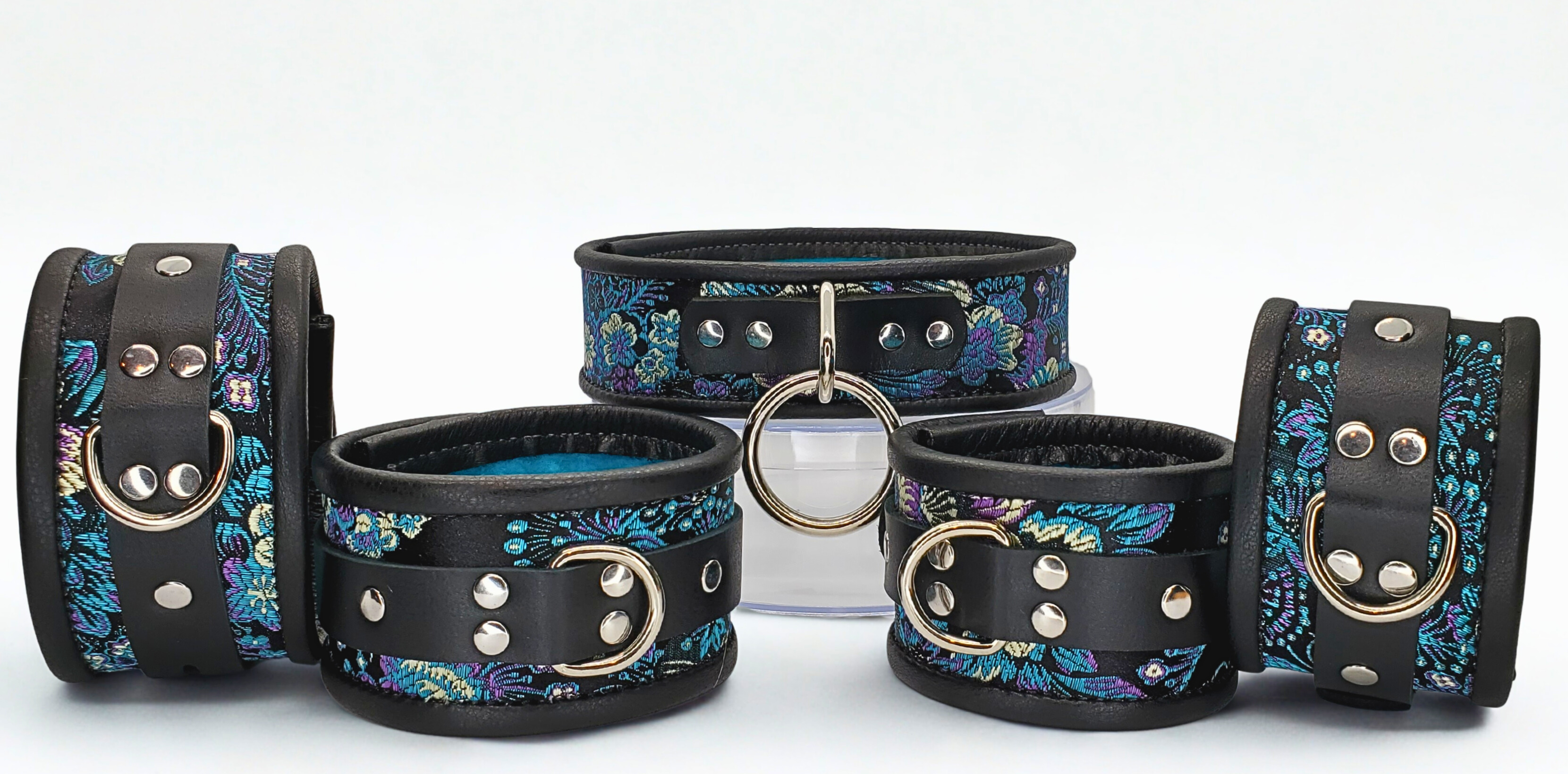 Blue Purple Brocade Wrist & Ankle & Collar Set