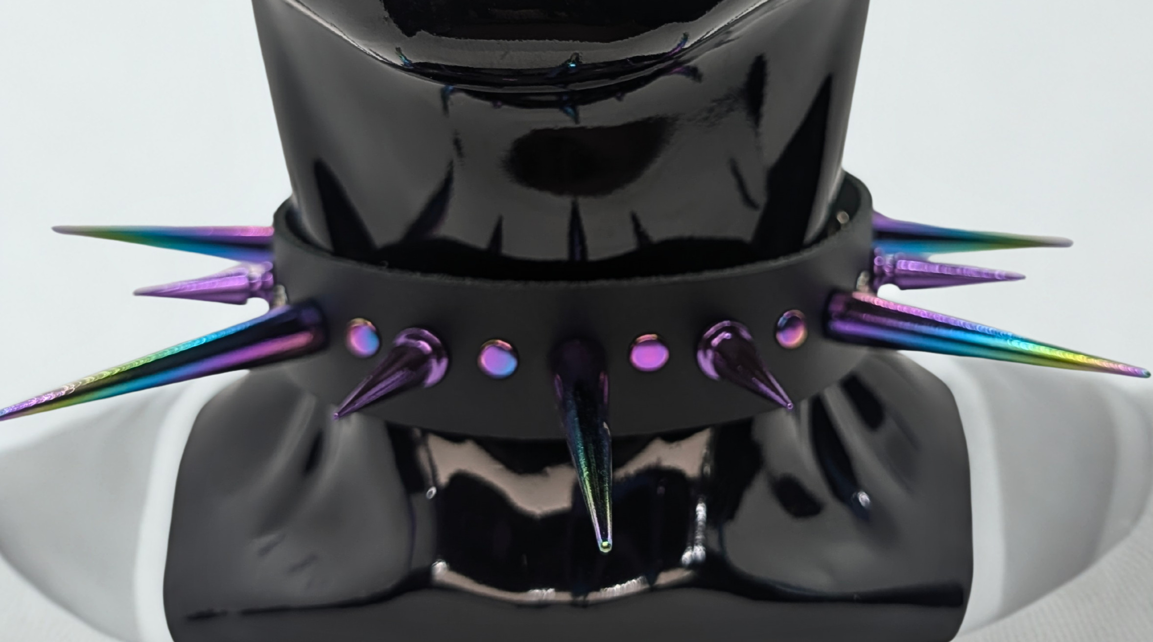 Rainbow Oil Slick Spiked Leather Day Collar