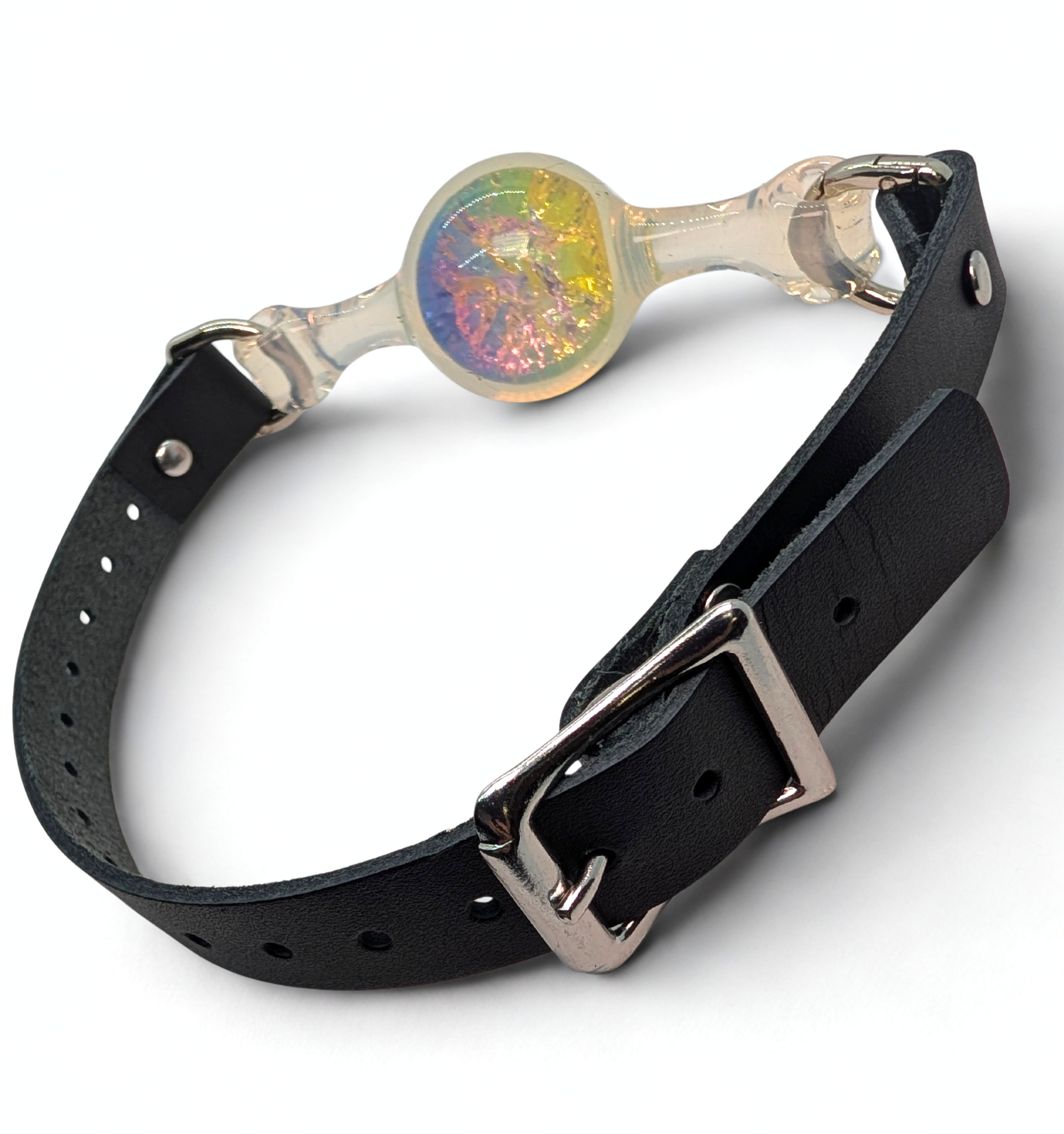 Iridescent Holographic Silicone Ball Gag with Leather Straps
