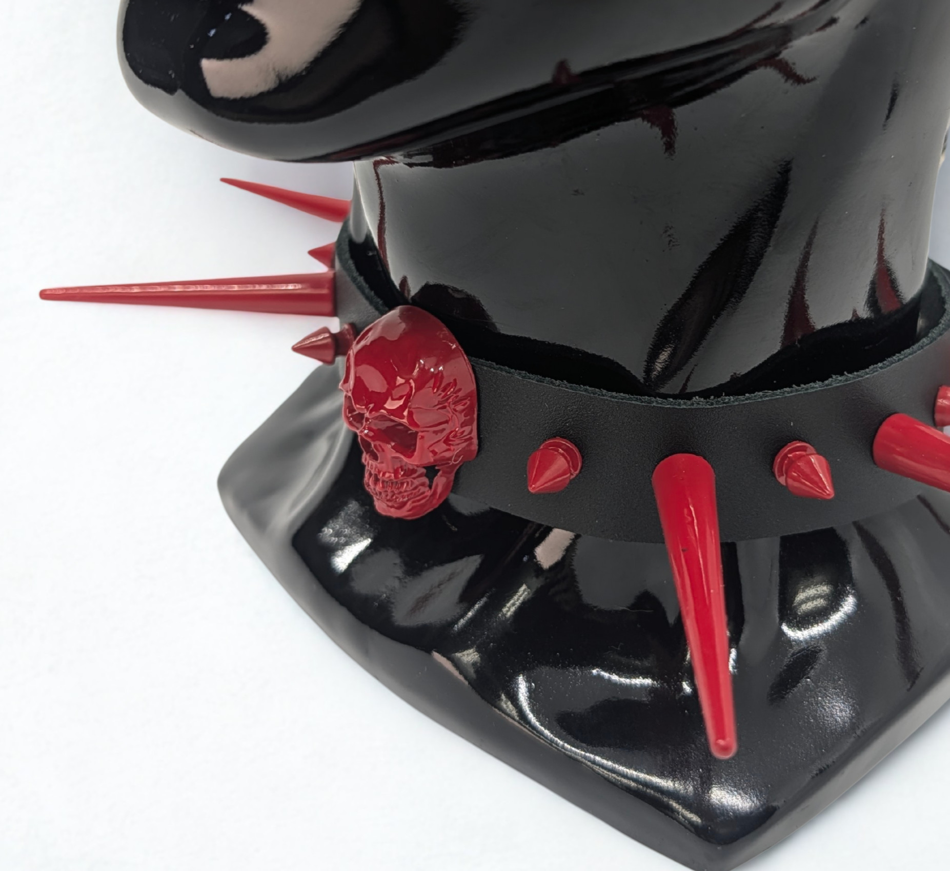 Crimson Skull Spike Leather Collar