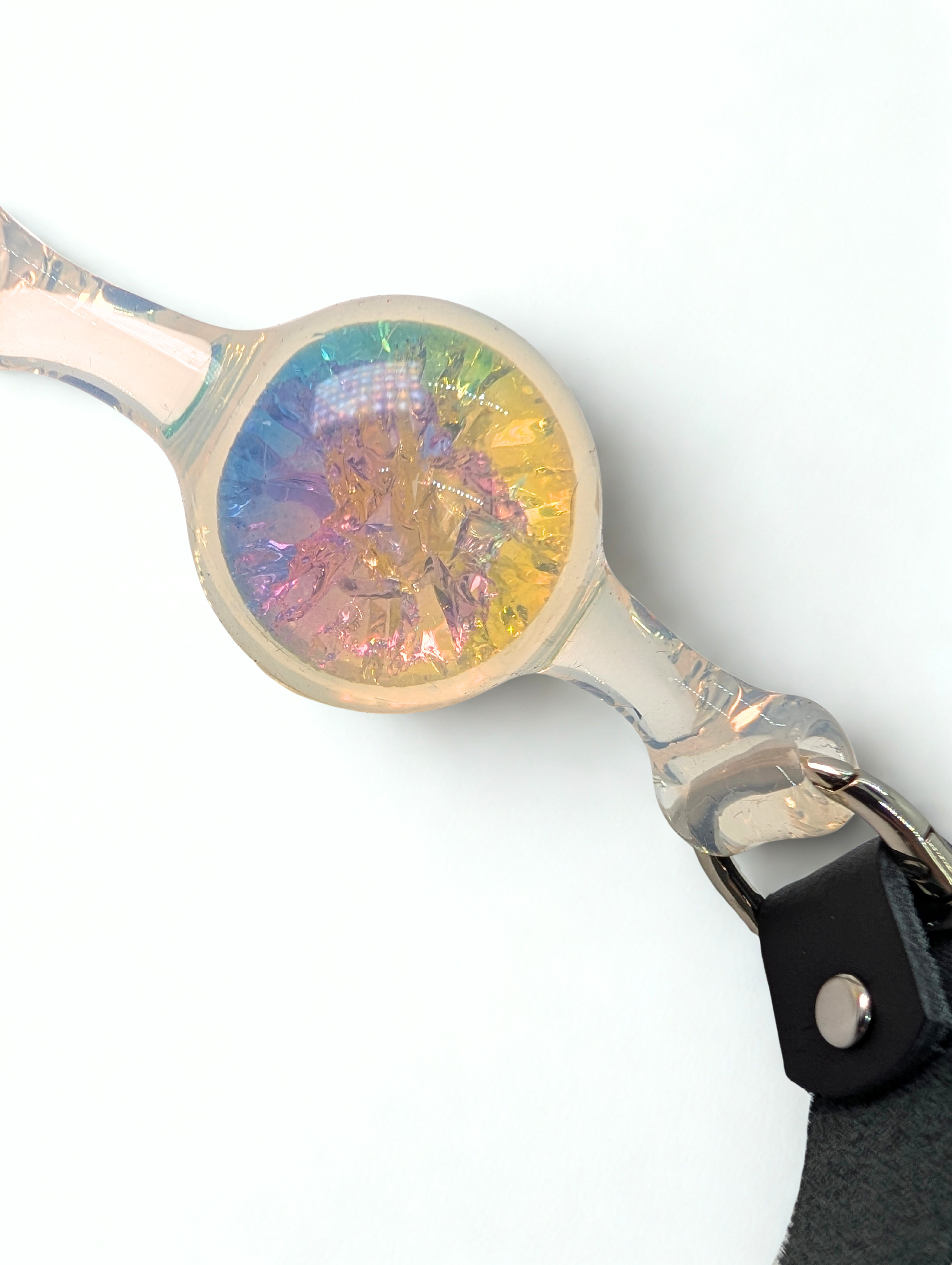 Iridescent Holographic Silicone Ball Gag with Leather Straps