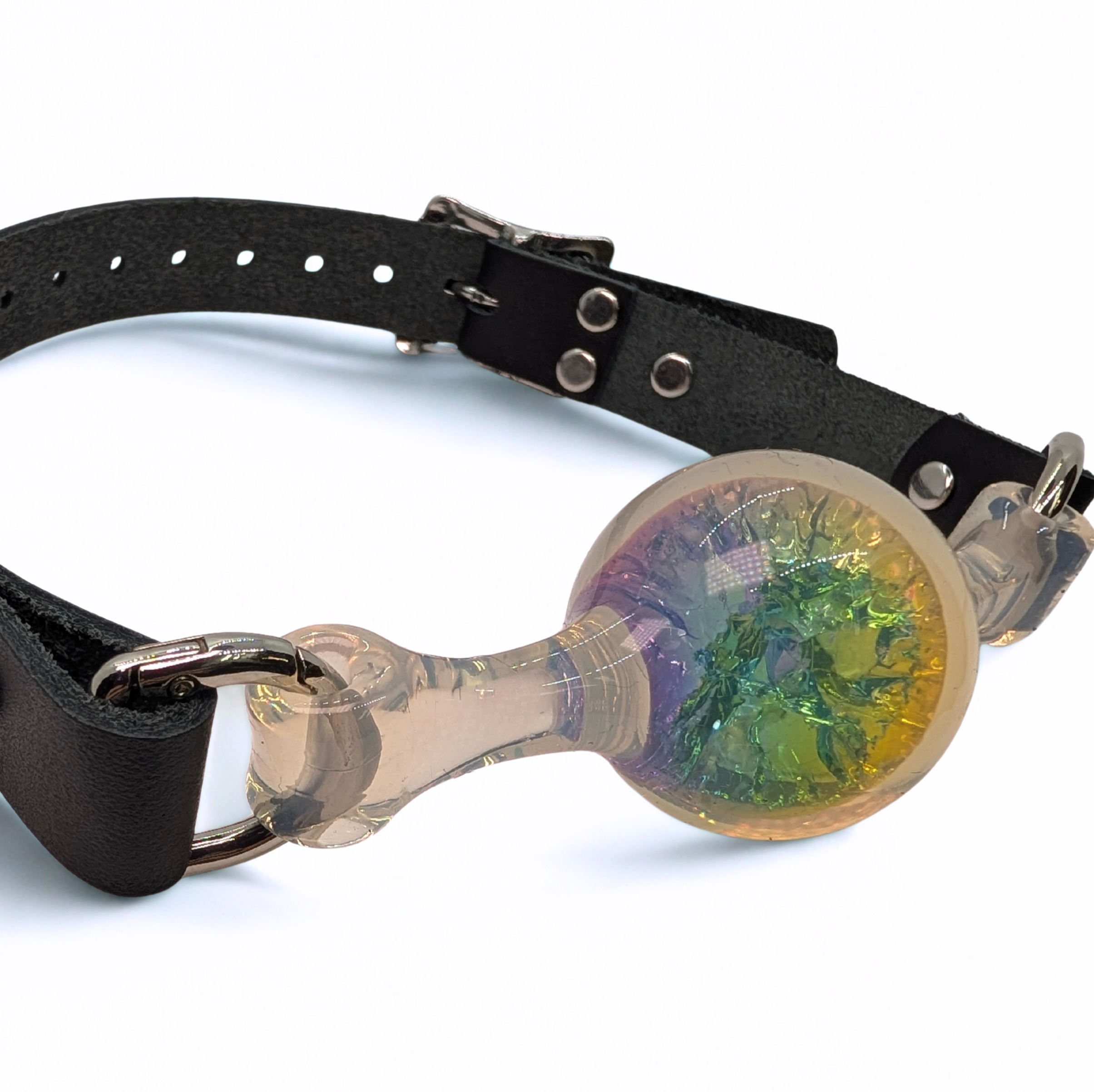 Iridescent Holographic Silicone Ball Gag with Leather Straps