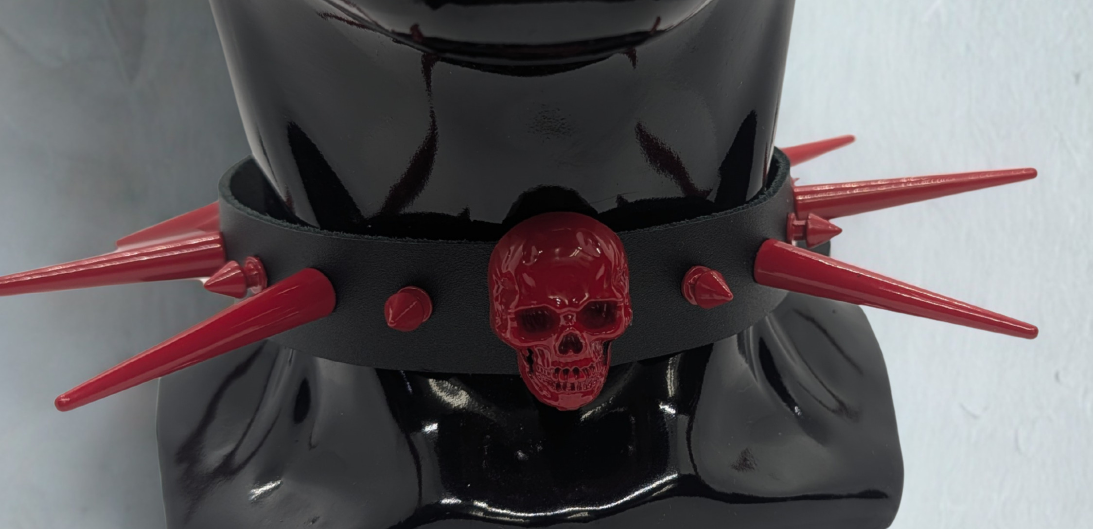 Crimson Skull Spike Leather Collar