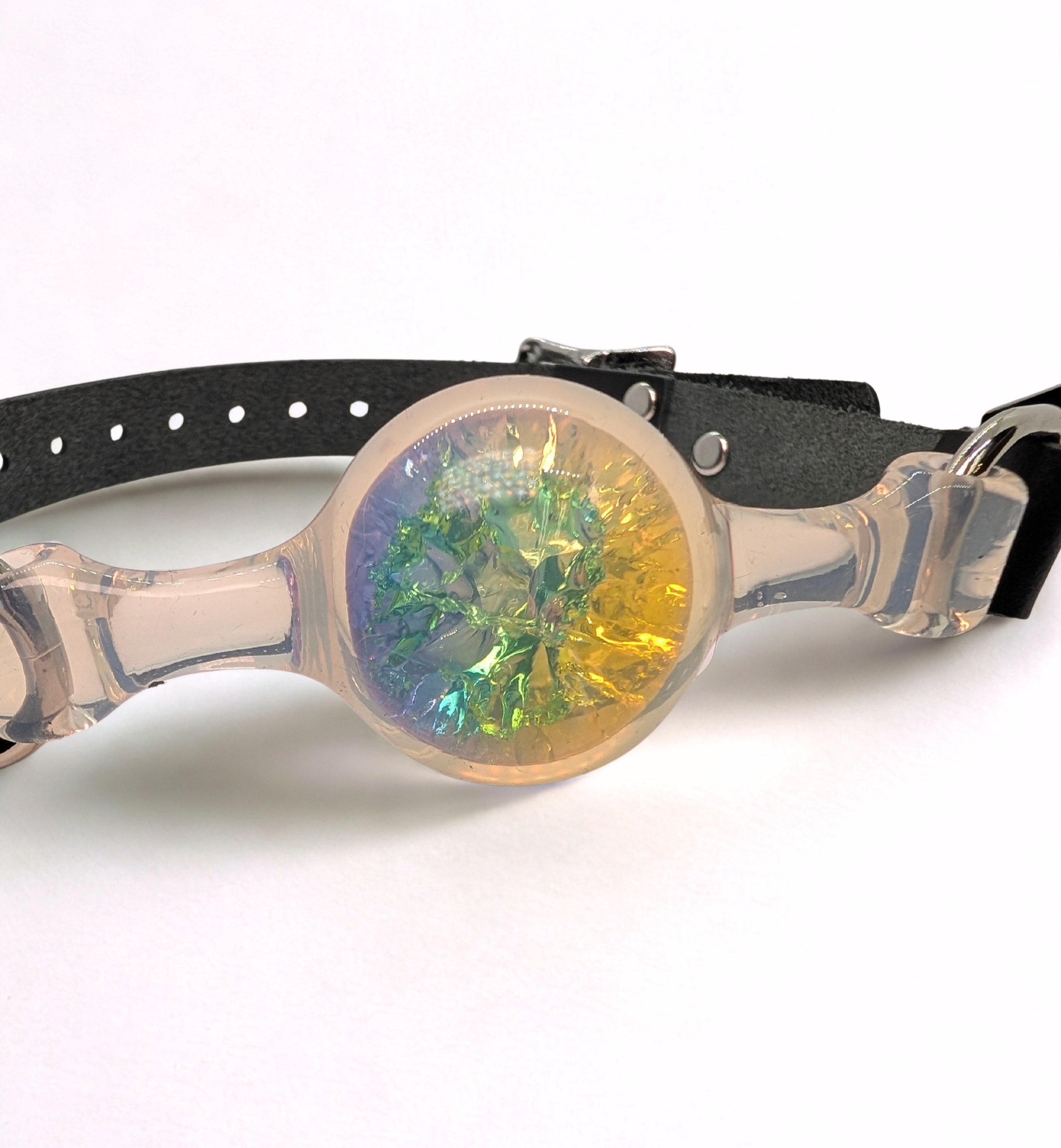 Iridescent Holographic Silicone Ball Gag with Leather Straps
