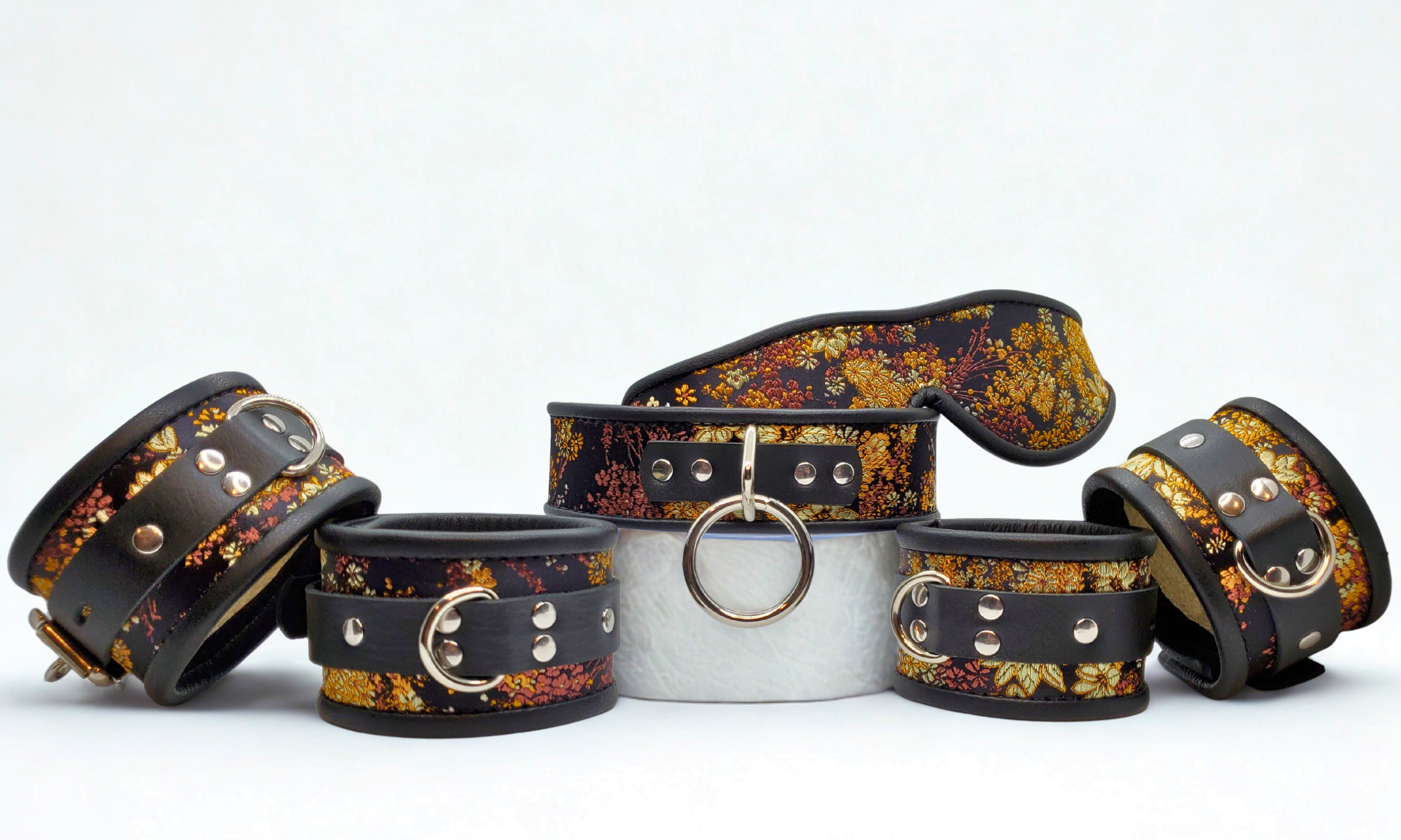 Autumn Brocade Wrist & Ankle & Collar Set & Blindfold
