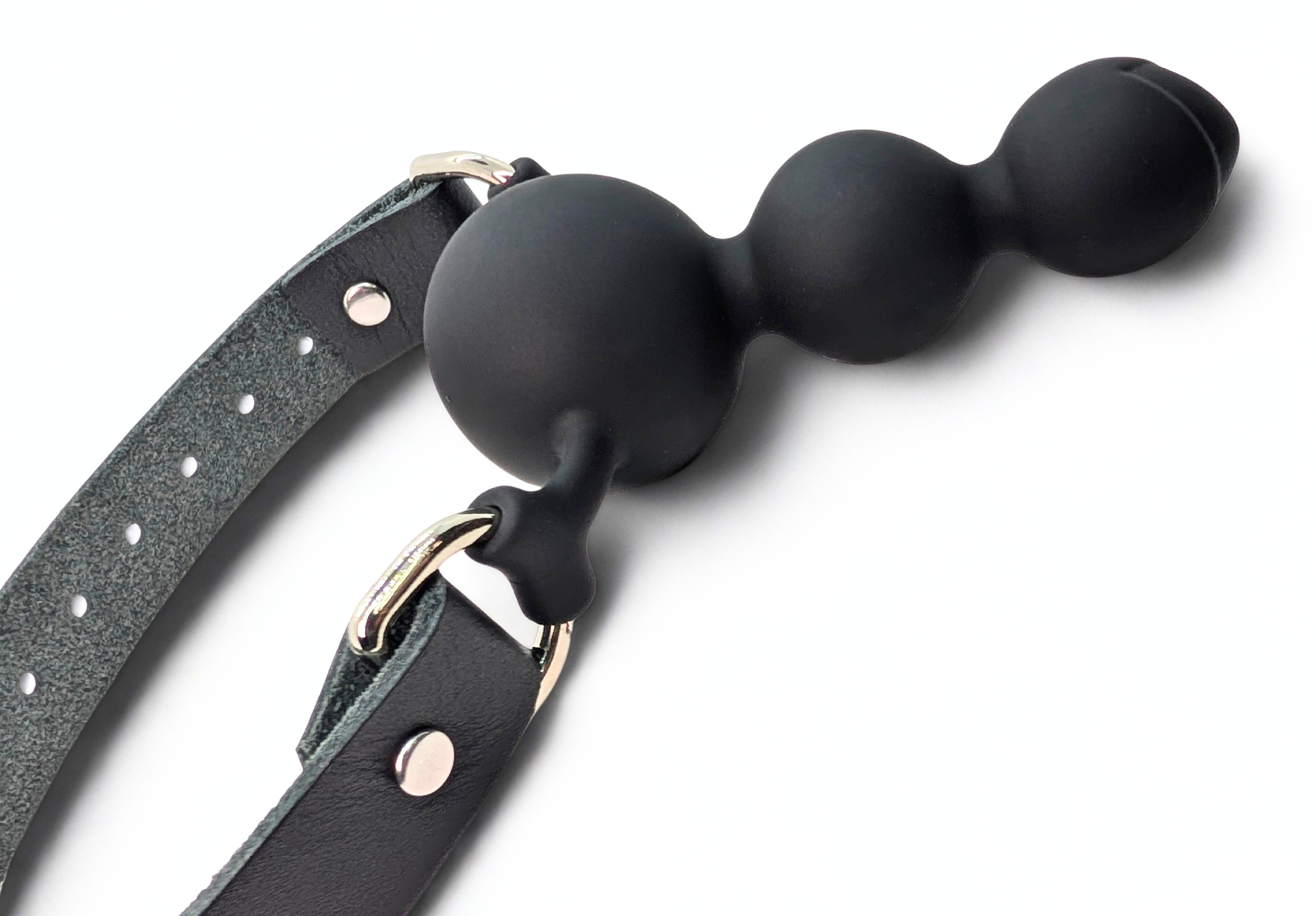 Silicone Stacked Ball Gag with Leather Straps
