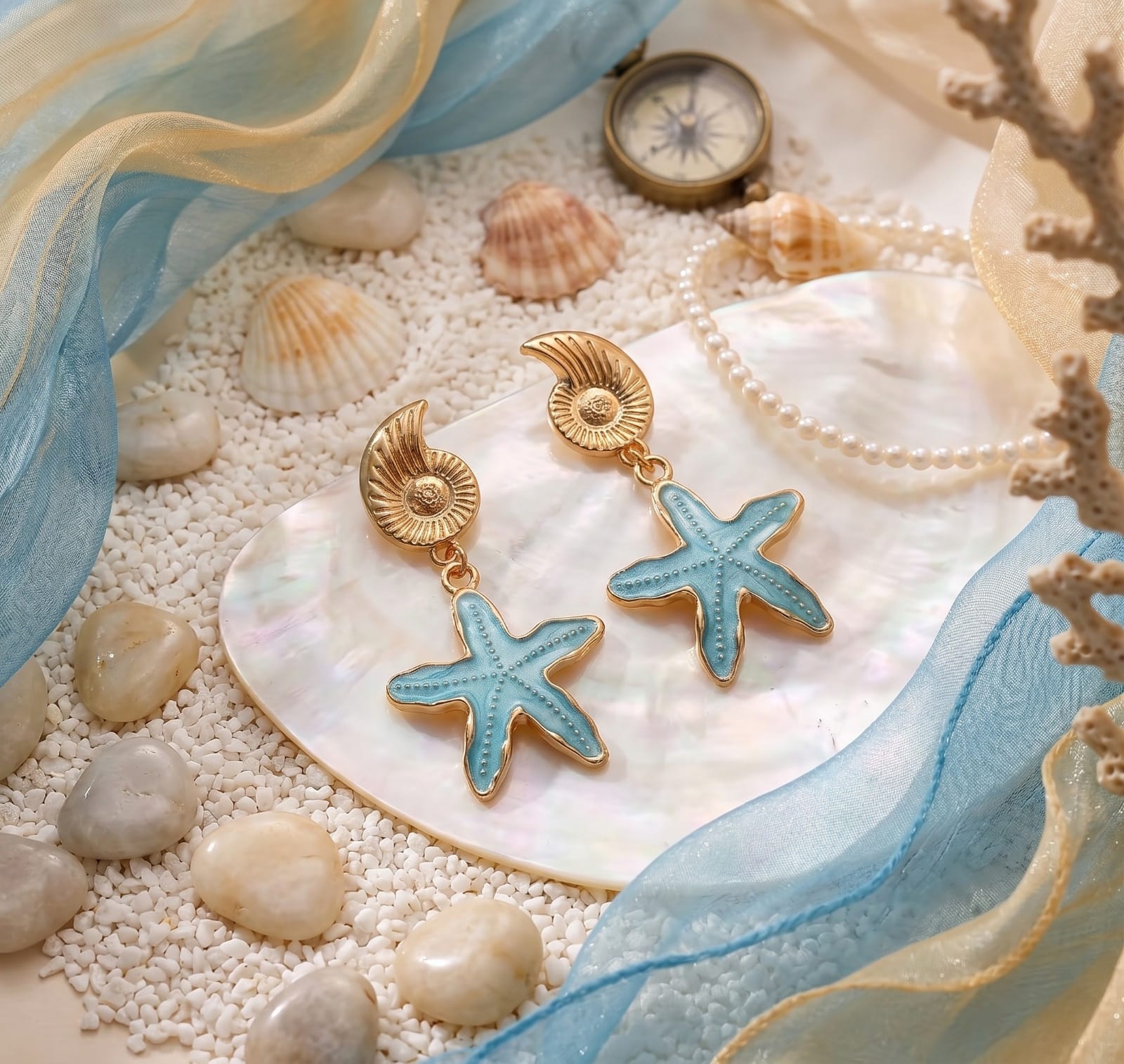 Pendientes estrella de mar azul
