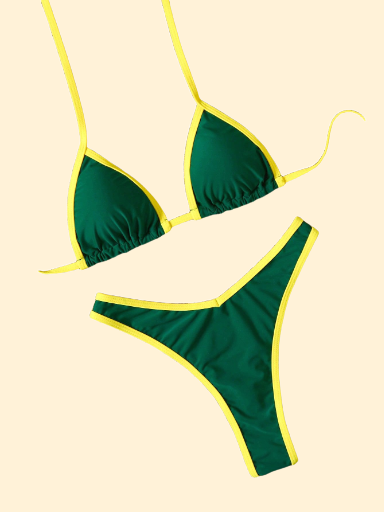 Bikini verde con ribetes amarillos